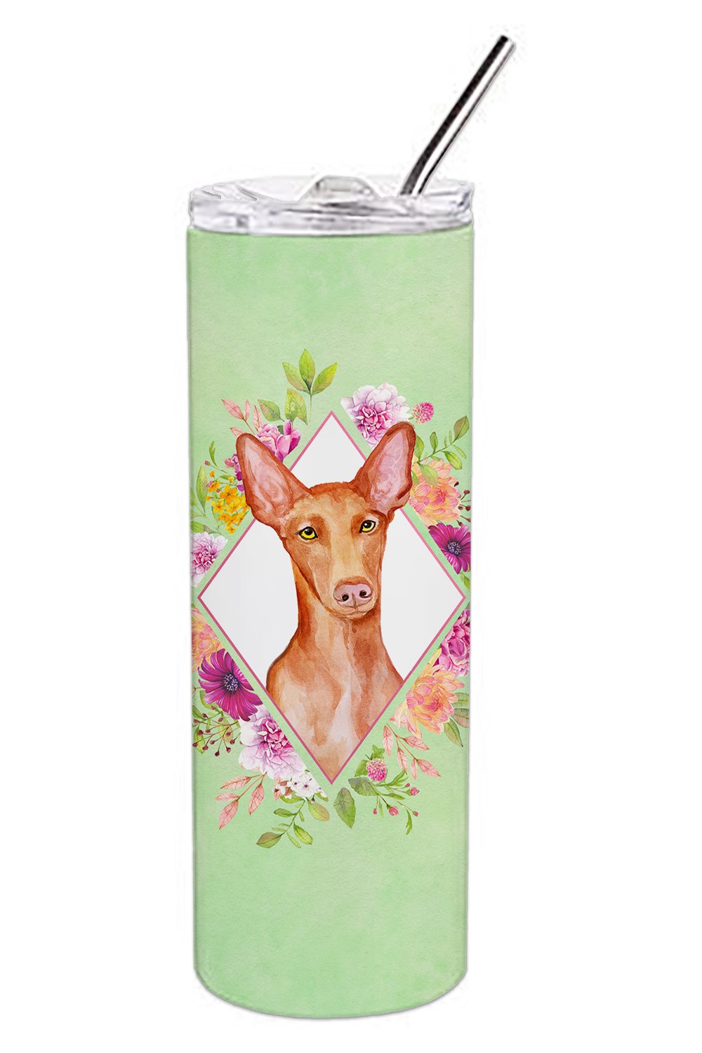 Pharaoh Hound Green Flowers Double Walled Stainless Steel 20 oz Skinny Tumbler CK4328TBL20 by Caroline's Treasures