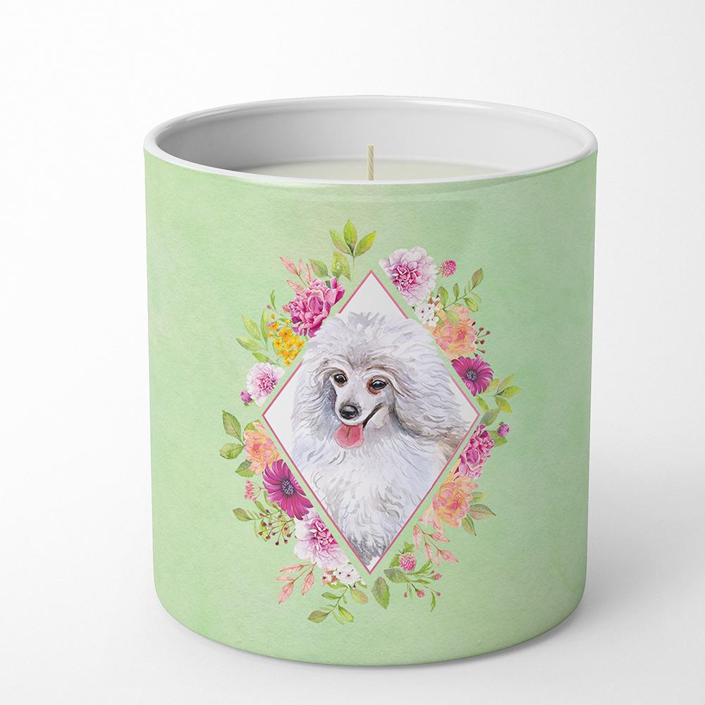 White Mini Poodle Green Flowers 10 oz Decorative Soy Candle CK4332CDL by Caroline's Treasures