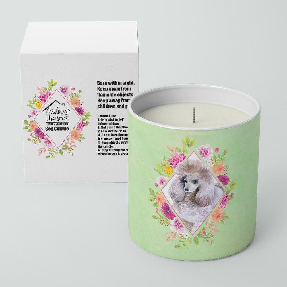 Standard Grey Poodle Green Flowers 10 oz Decorative Soy Candle CK4333CDL by Caroline's Treasures