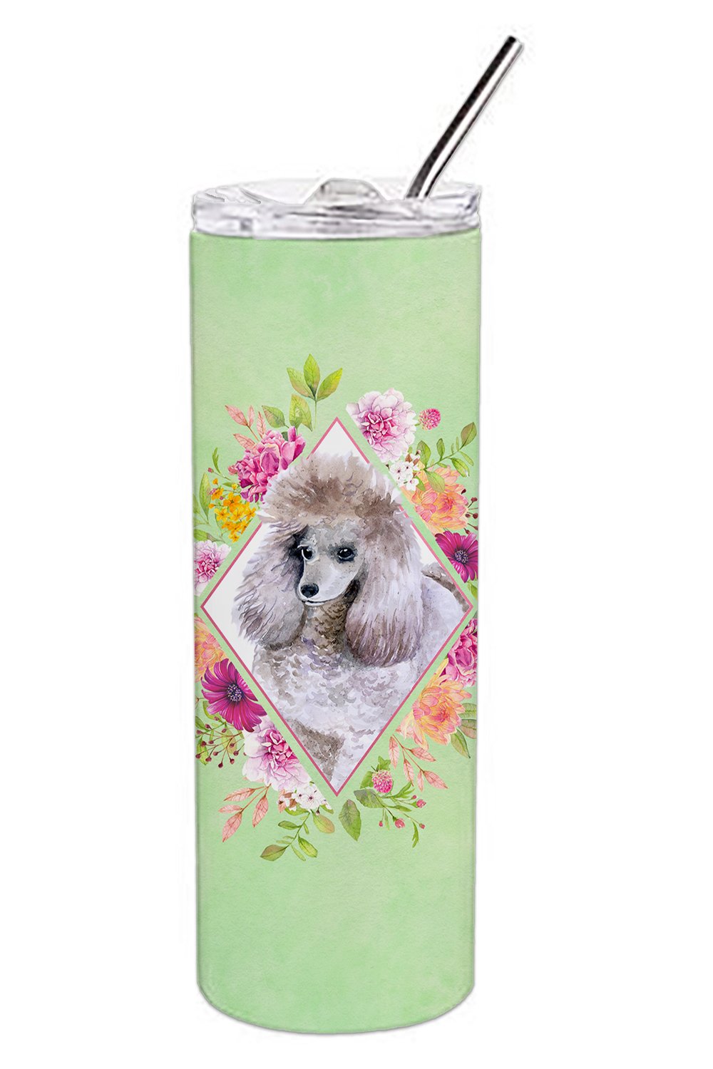 Standard Grey Poodle Green Flowers Double Walled Stainless Steel 20 oz Skinny Tumbler CK4333TBL20 by Caroline&#39;s Treasures