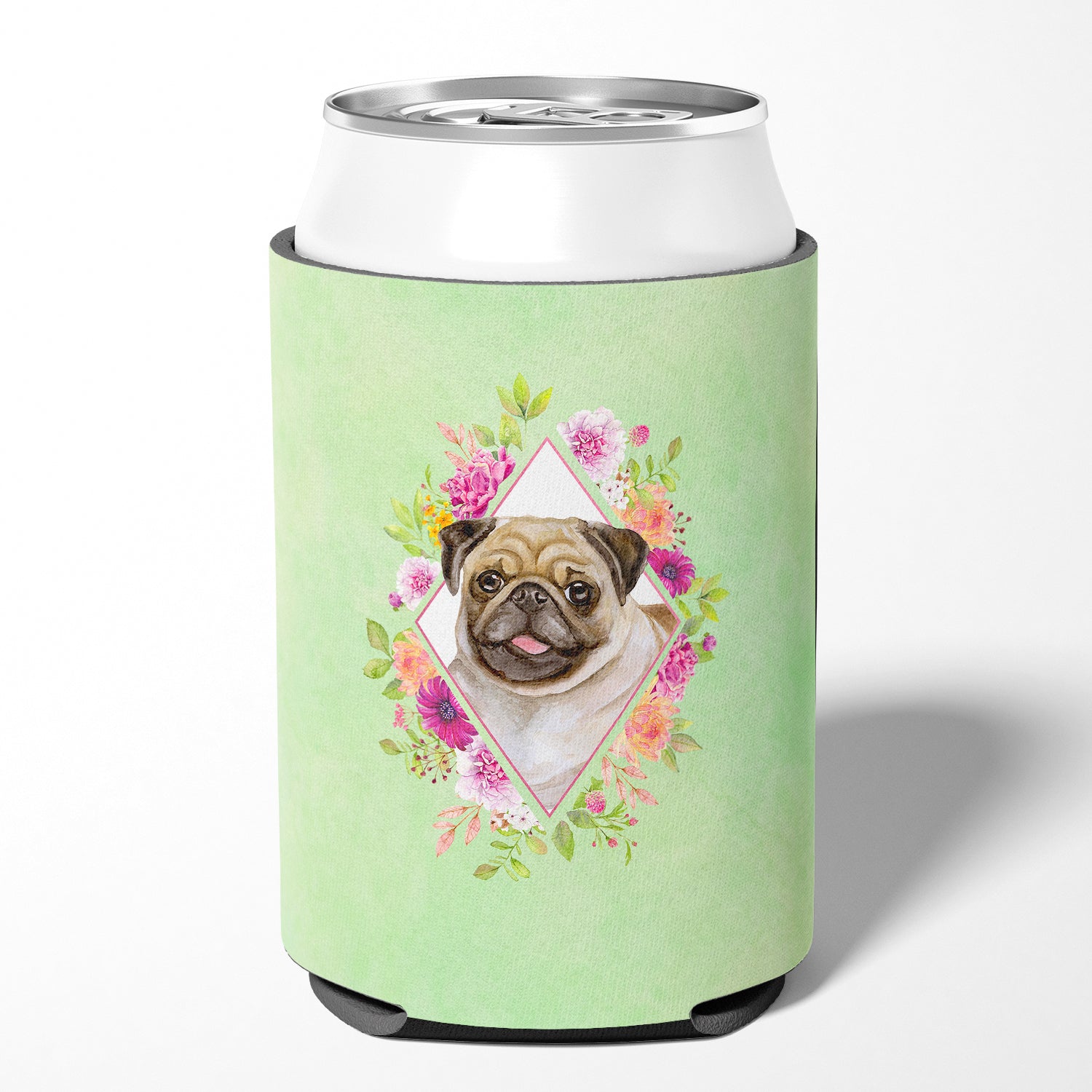 Fawn Pug Green Flowers Can or Bottle Hugger CK4334CC  the-store.com.