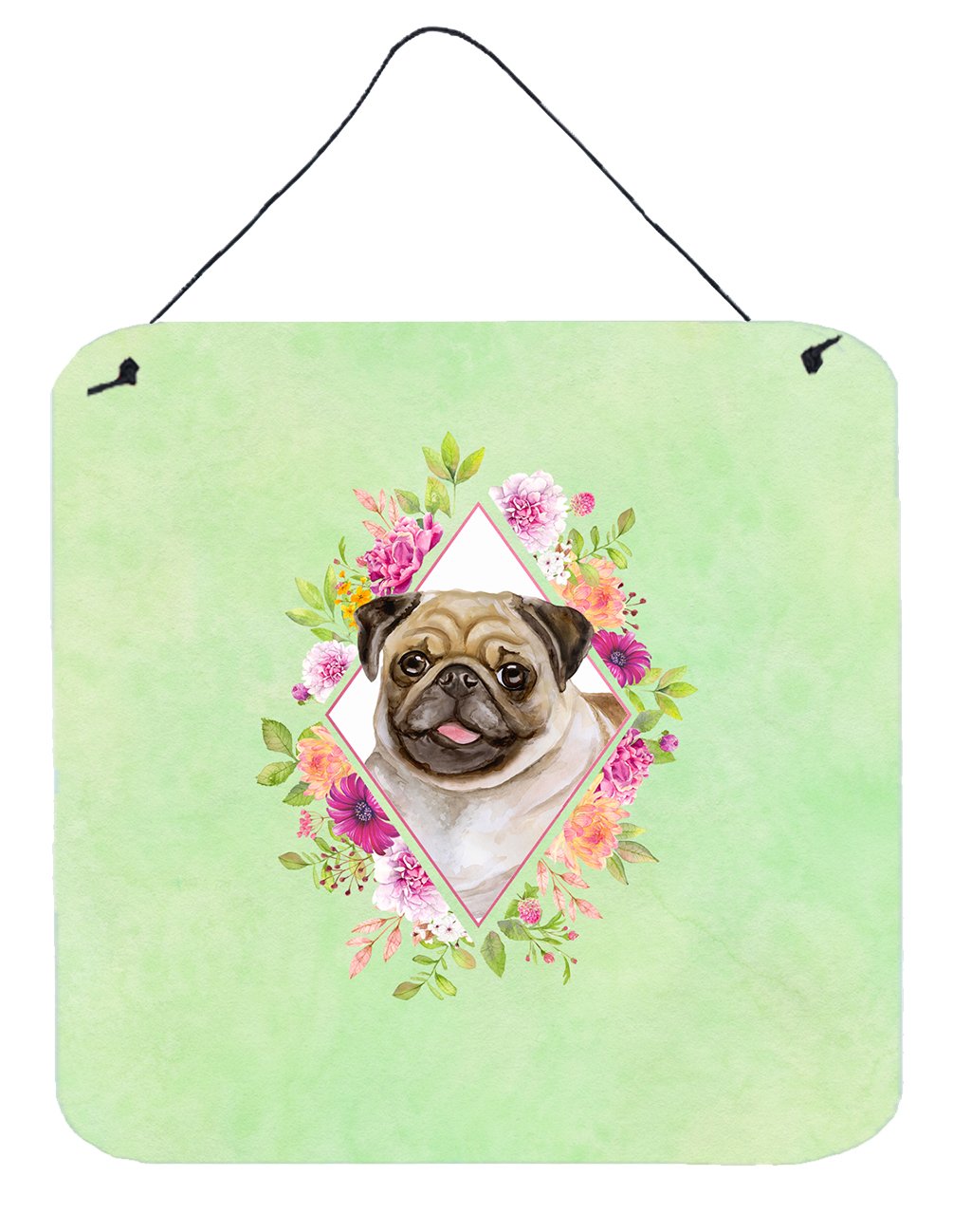 Fawn Pug Green Flowers Wall or Door Hanging Prints CK4334DS66 by Caroline&#39;s Treasures