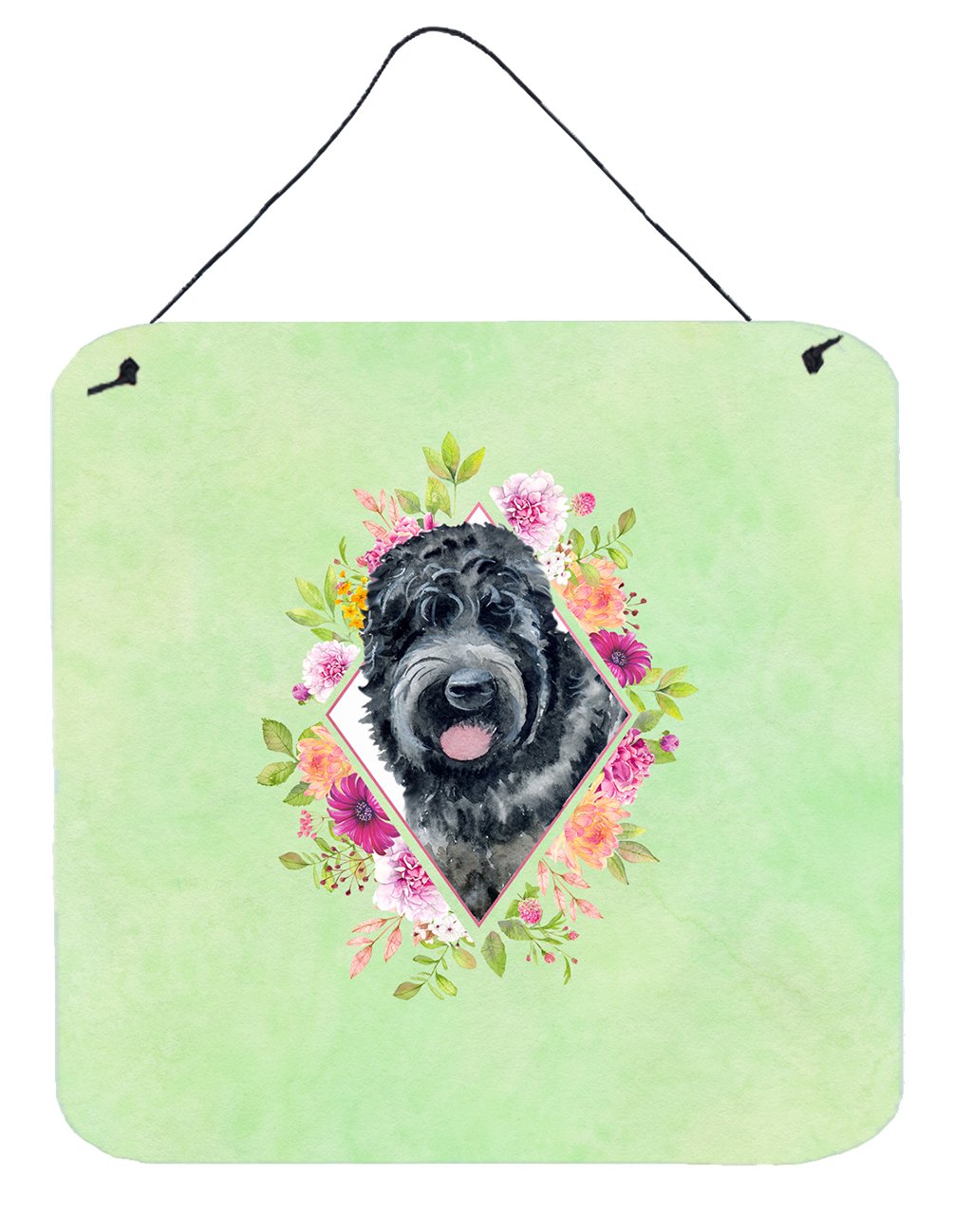 Russian Black Terrier Green Flowers Wall or Door Hanging Prints CK4336DS66 by Caroline&#39;s Treasures
