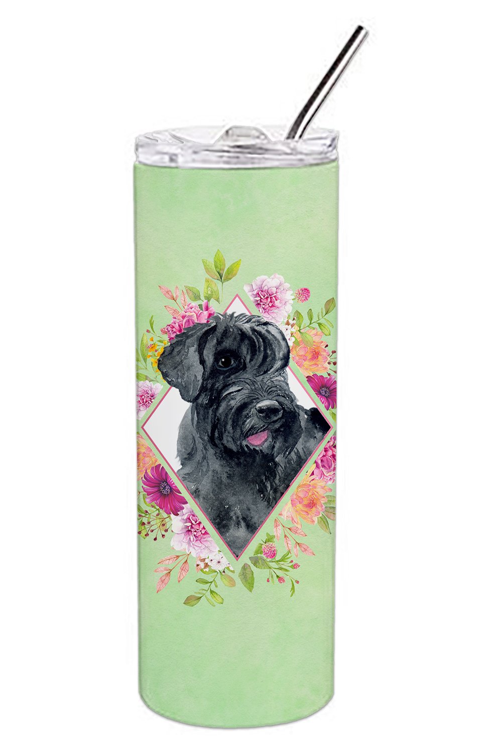 Giant Schnauzer Green Flowers Double Walled Stainless Steel 20 oz Skinny Tumbler CK4338TBL20 by Caroline&#39;s Treasures