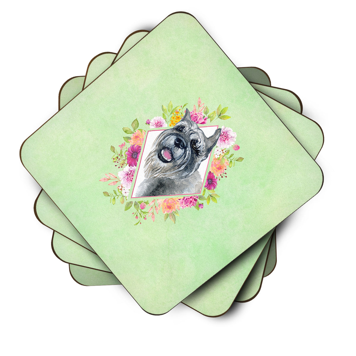 Caroline's Treasures Schnauzer Green Flowers Coasters - Set of 4 Lightweight Foam, Absorbent Drink Coasters CK4339FC
