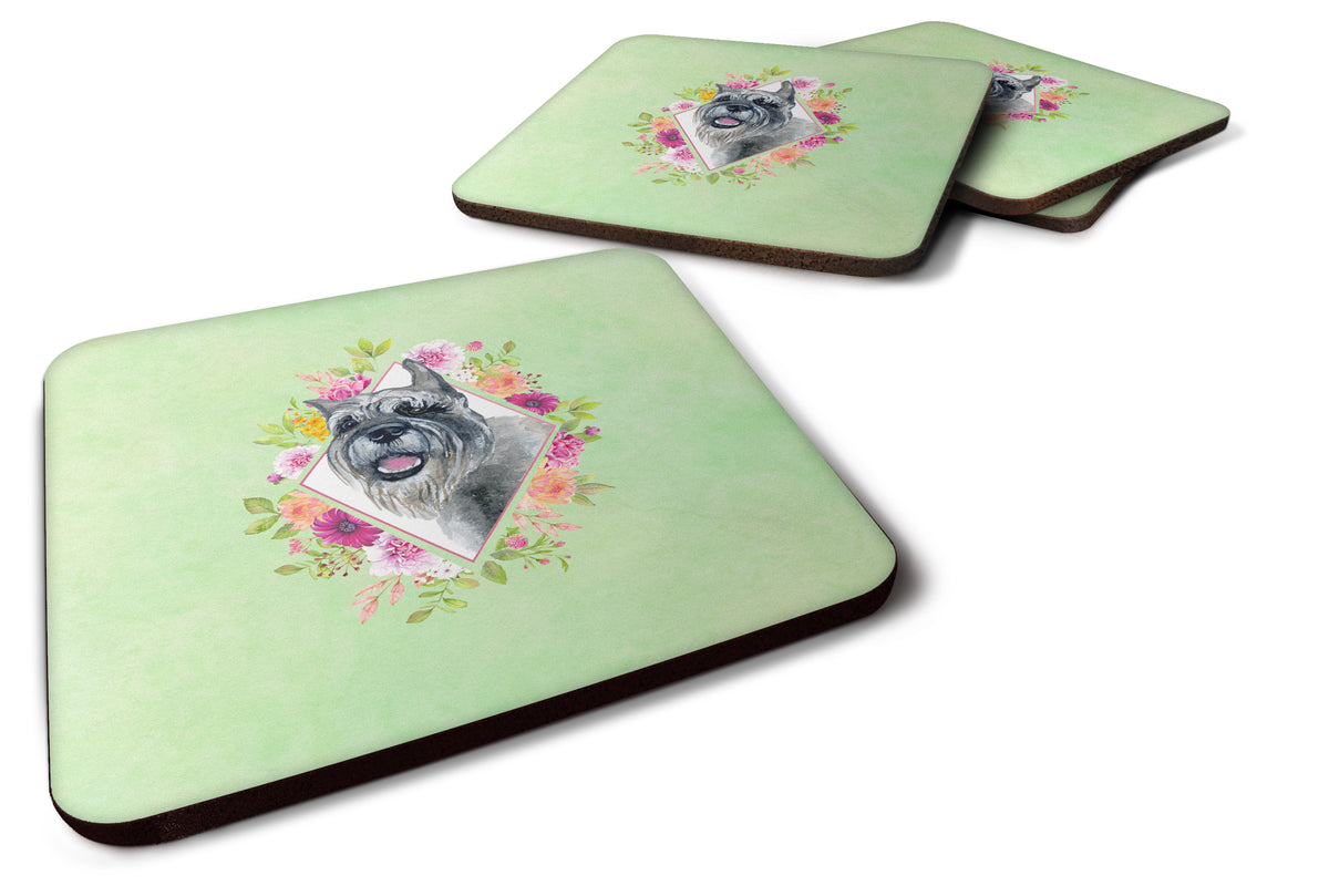 Caroline's Treasures Schnauzer Green Flowers Coasters - Set of 4 Lightweight Foam, Absorbent Drink Coasters CK4339FC