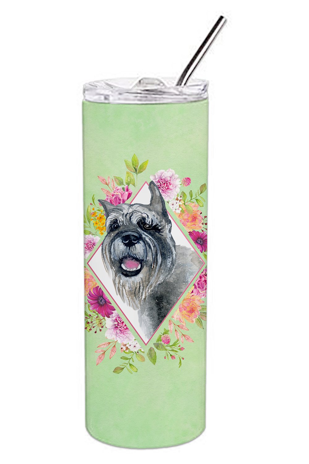 Schnauzer Green Flowers Double Walled Stainless Steel 20 oz Skinny Tumbler CK4339TBL20 by Caroline&#39;s Treasures