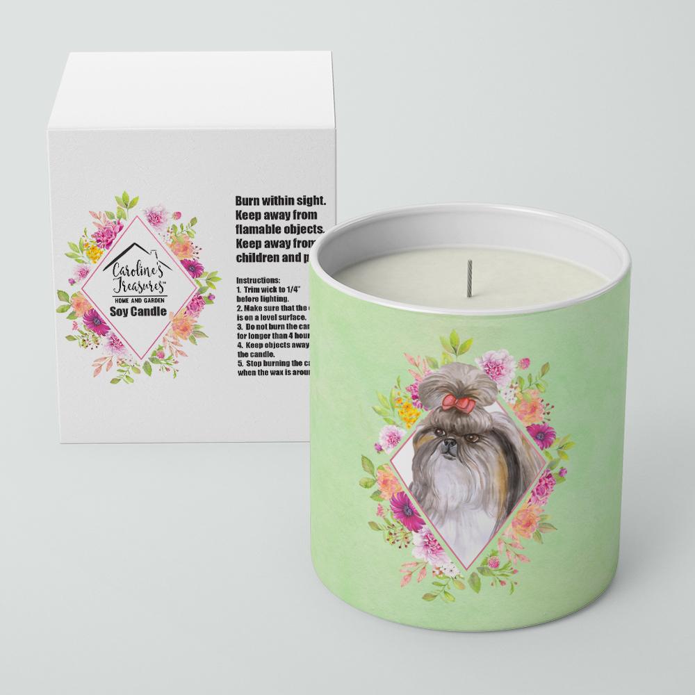 Shih Tzu Green Flowers 10 oz Decorative Soy Candle CK4344CDL by Caroline&#39;s Treasures