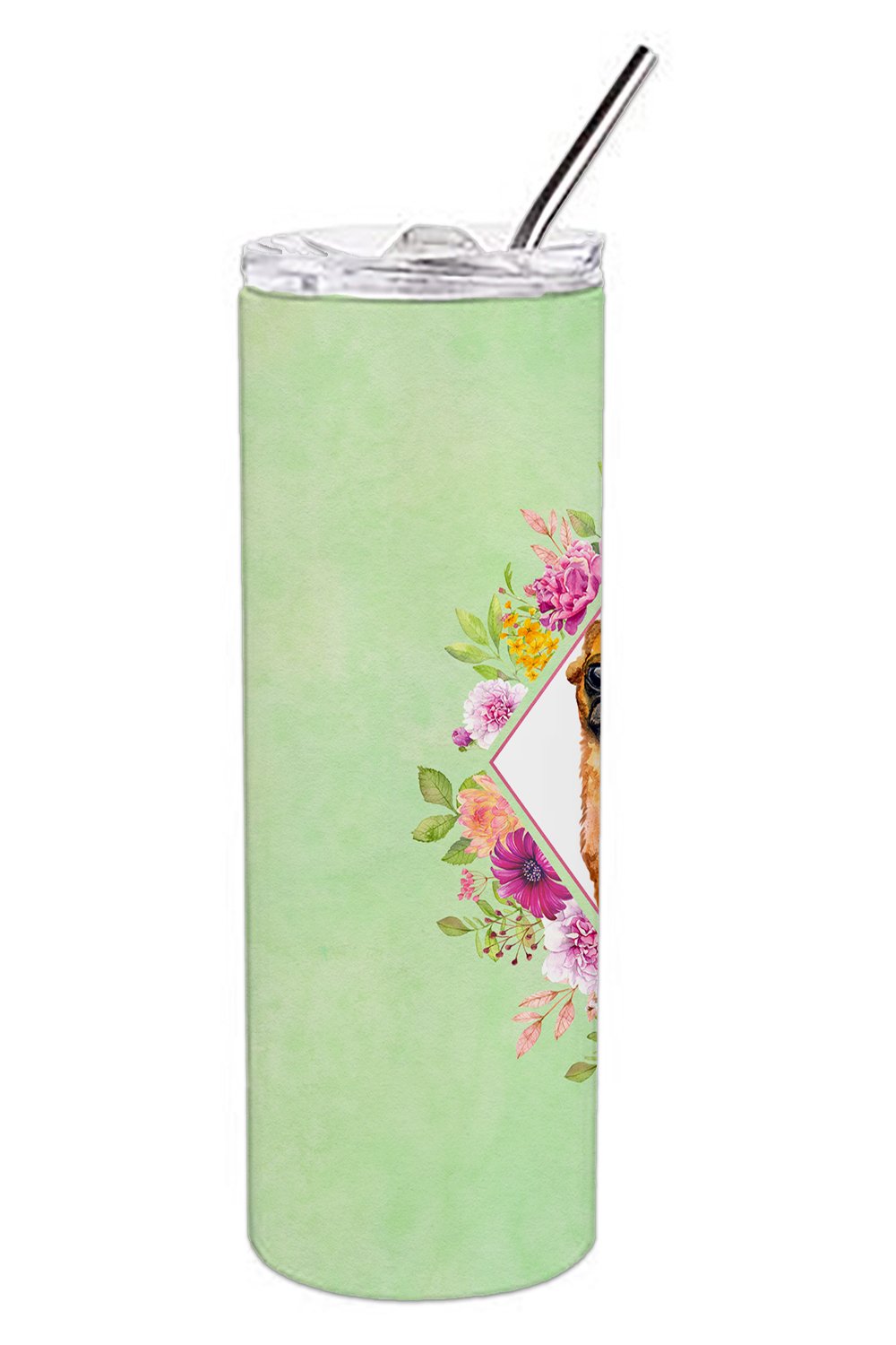 Brabant Griffon Green Flowers Double Walled Stainless Steel 20 oz Skinny Tumbler CK4345TBL20 by Caroline's Treasures