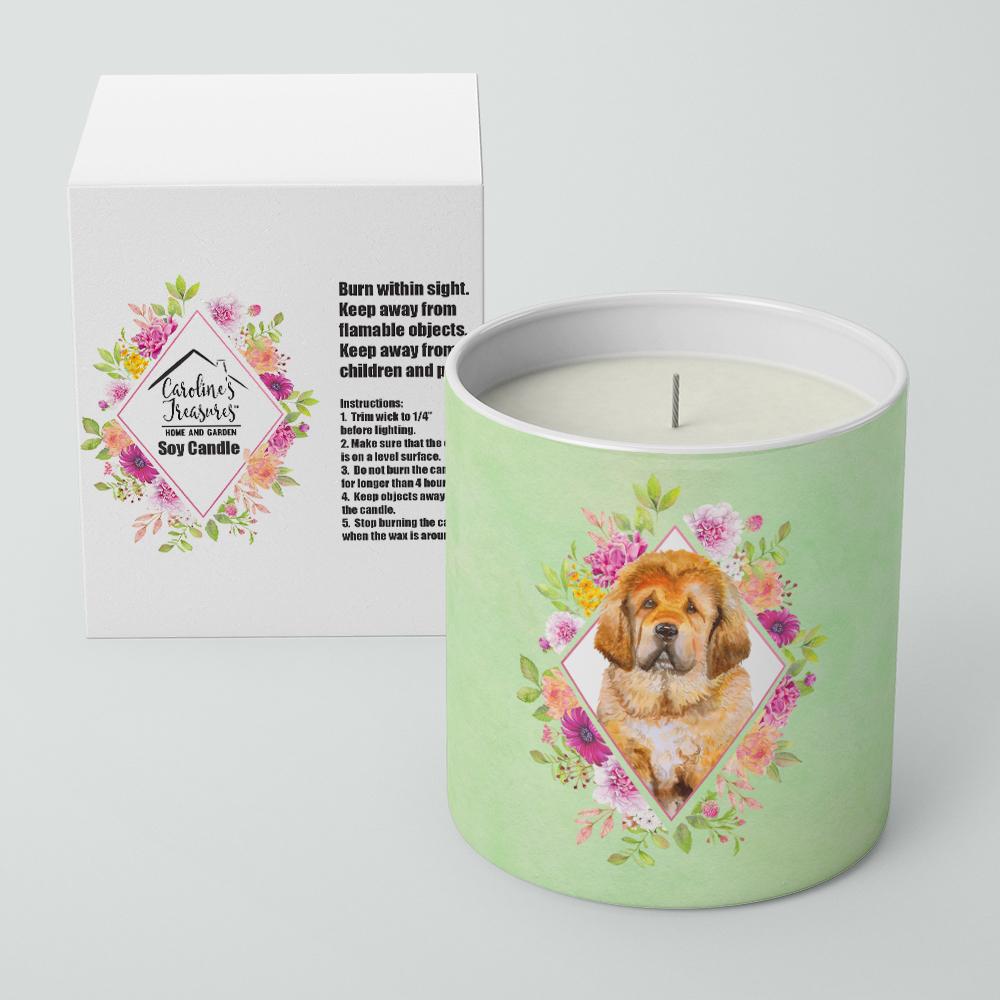 Tibetian Mastiff Puppy Green Flowers 10 oz Decorative Soy Candle CK4349CDL by Caroline&#39;s Treasures
