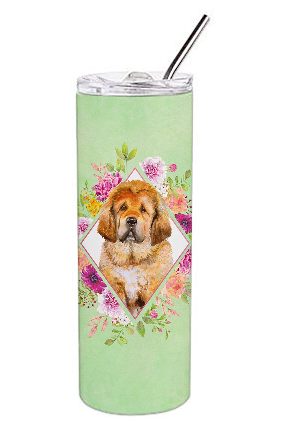 Tibetian Mastiff Puppy Green Flowers Double Walled Stainless Steel 20 oz Skinny Tumbler CK4349TBL20 by Caroline's Treasures