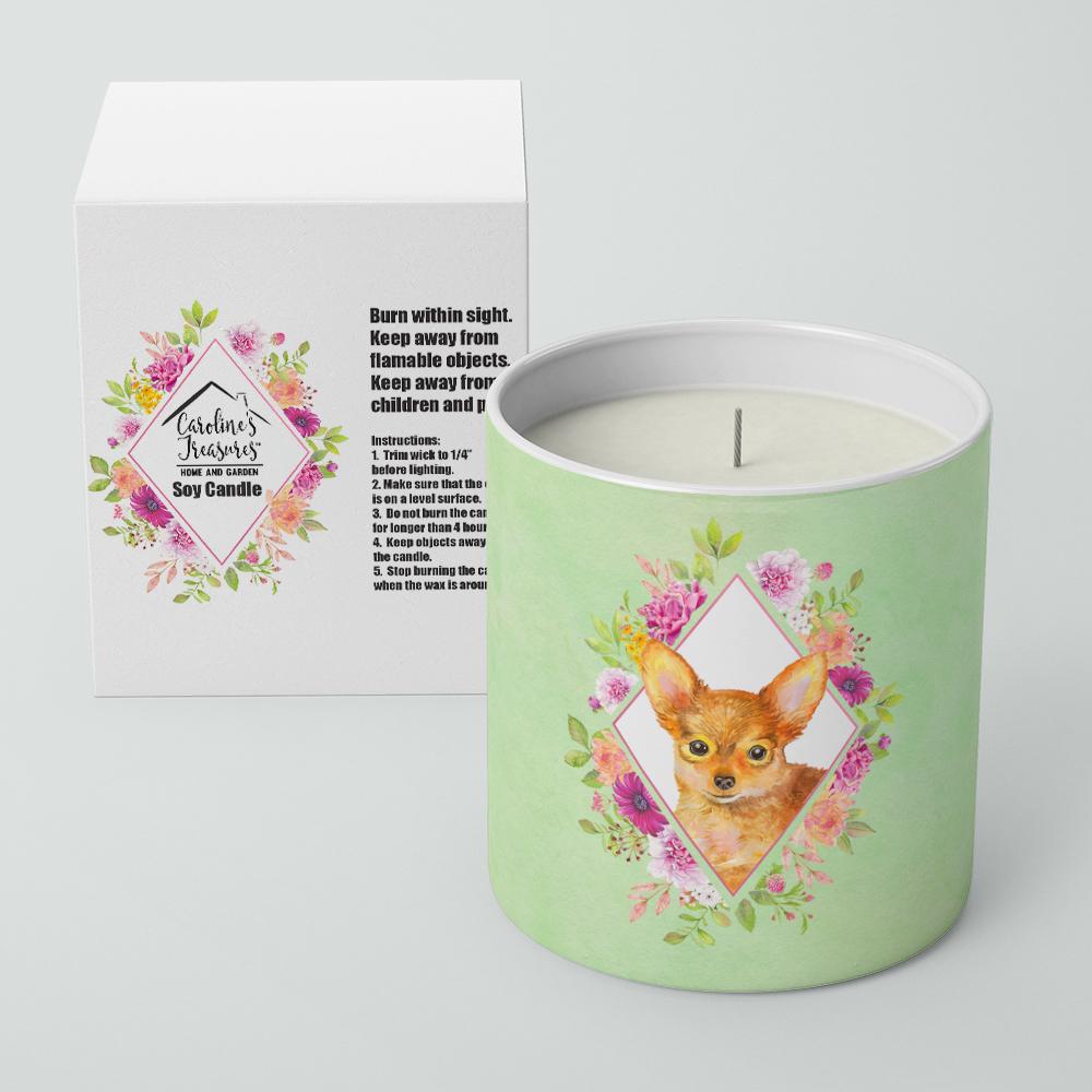 Toy Terrier Green Flowers 10 oz Decorative Soy Candle CK4350CDL by Caroline&#39;s Treasures