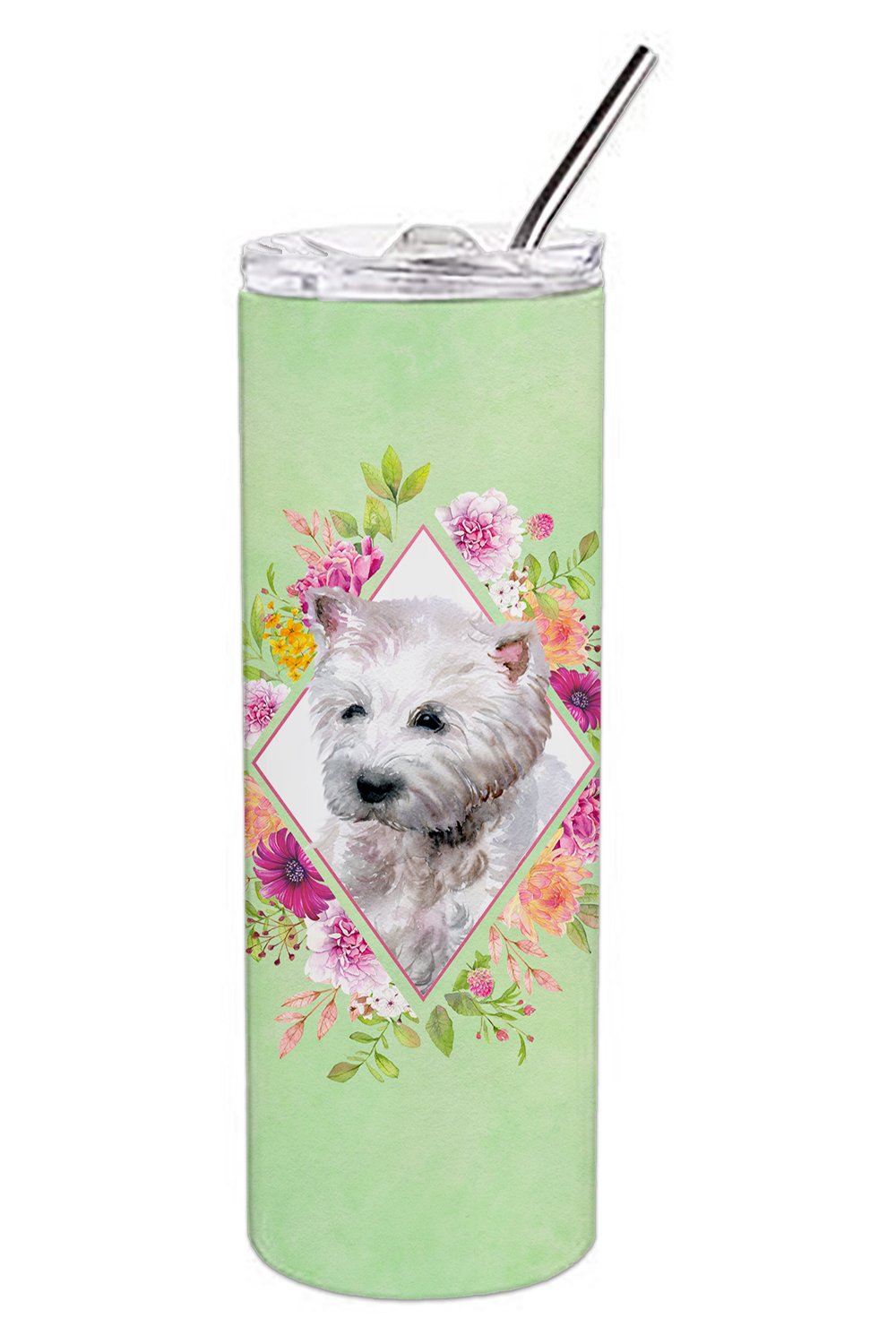 West Highland White Terrier Green Flowers Double Walled Stainless Steel 20 oz Skinny Tumbler CK4353TBL20 by Caroline&#39;s Treasures