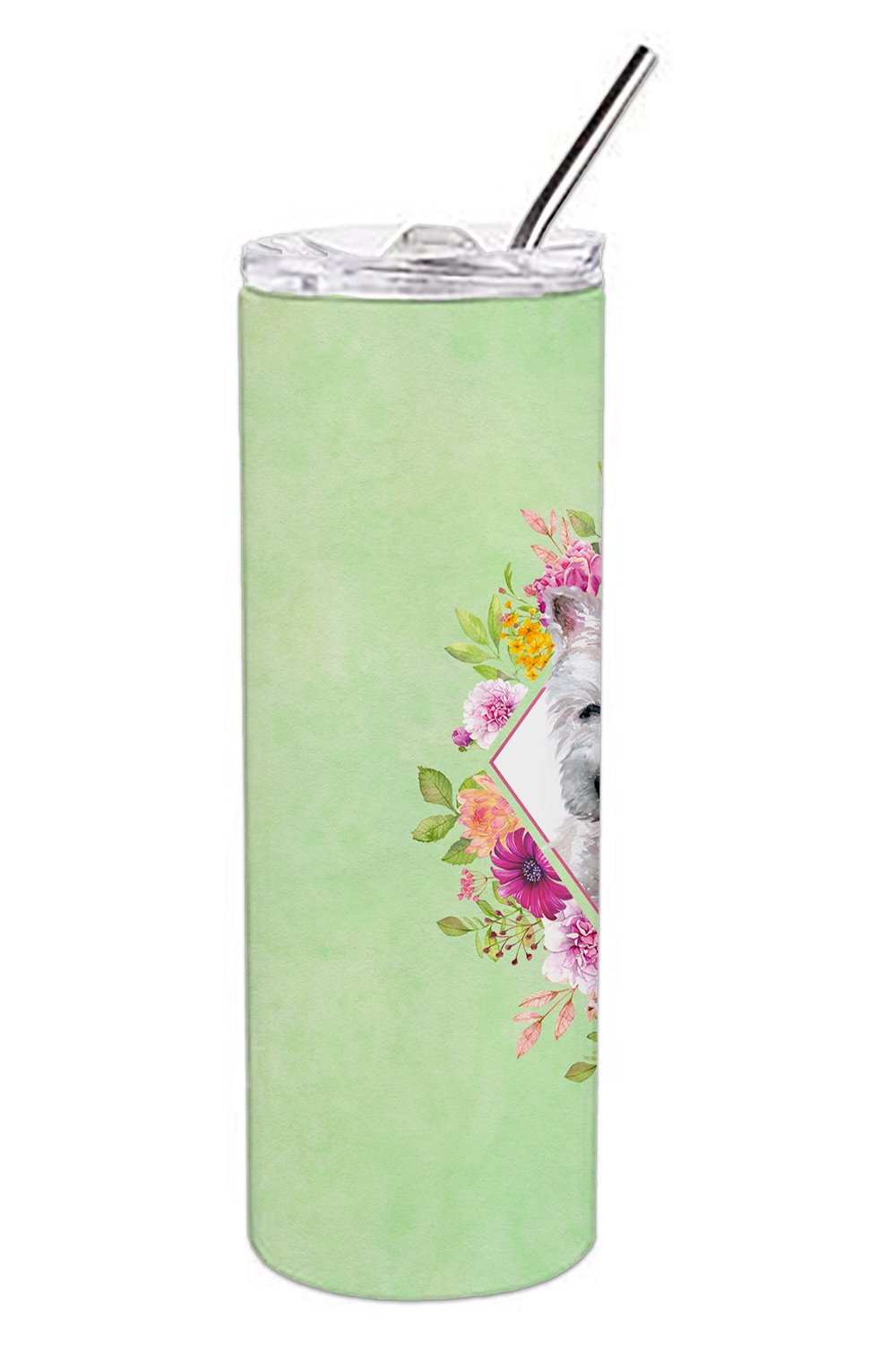 West Highland White Terrier Green Flowers Double Walled Stainless Steel 20 oz Skinny Tumbler CK4353TBL20 by Caroline's Treasures