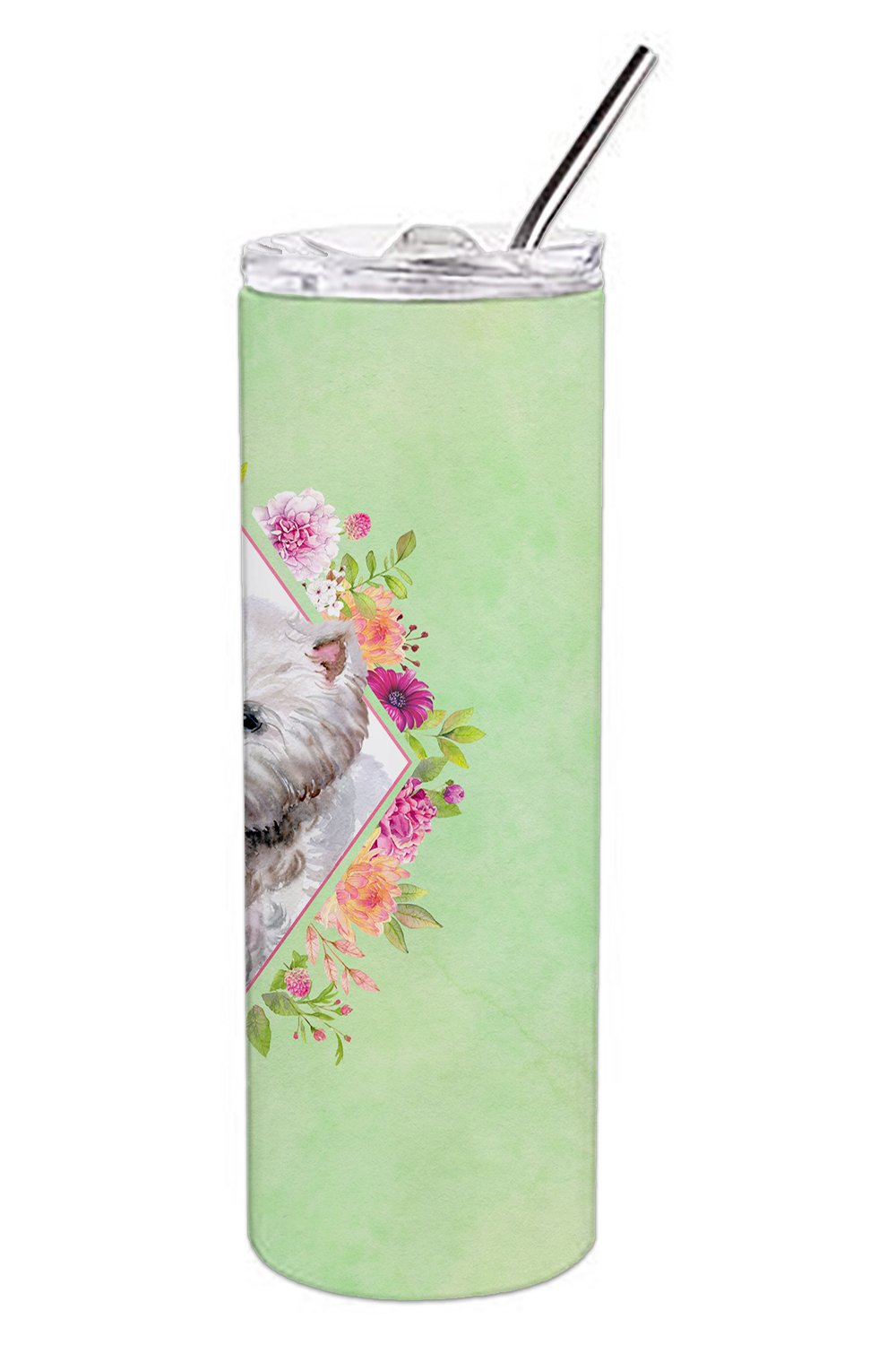 West Highland White Terrier Green Flowers Double Walled Stainless Steel 20 oz Skinny Tumbler CK4353TBL20 by Caroline's Treasures