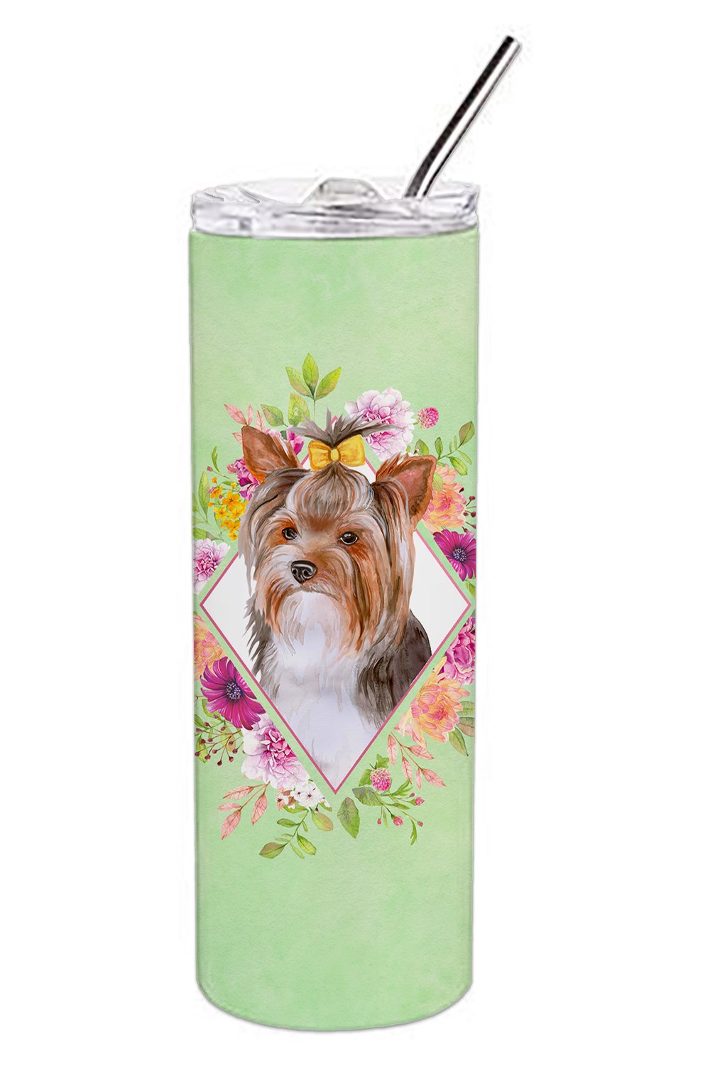 Yorkshire Terrier #1 Green Flowers Double Walled Stainless Steel 20 oz Skinny Tumbler CK4354TBL20 by Caroline&#39;s Treasures