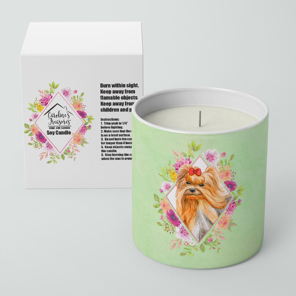 Yorkshire Terrier #2 Green Flowers 10 oz Decorative Soy Candle CK4355CDL by Caroline&#39;s Treasures