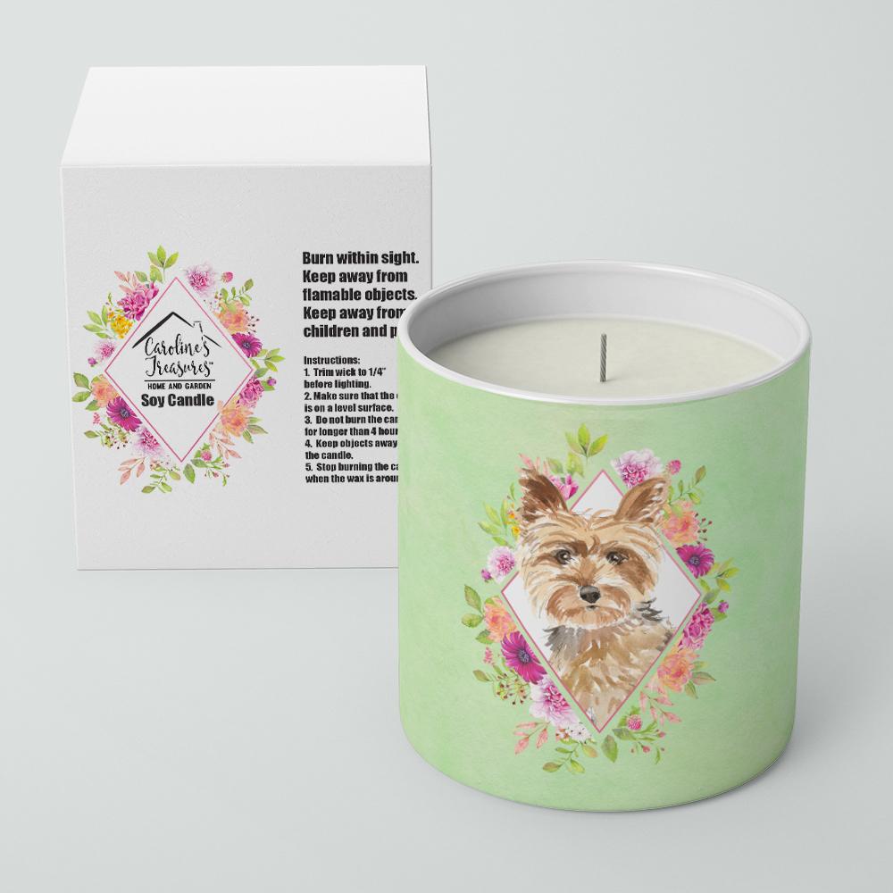 Yorkie Green Flowers 10 oz Decorative Soy Candle CK4357CDL by Caroline&#39;s Treasures
