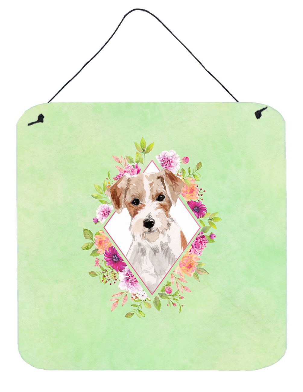 Jack Russell Terrier Green Flowers Wall or Door Hanging Prints CK4358DS66 by Caroline&#39;s Treasures