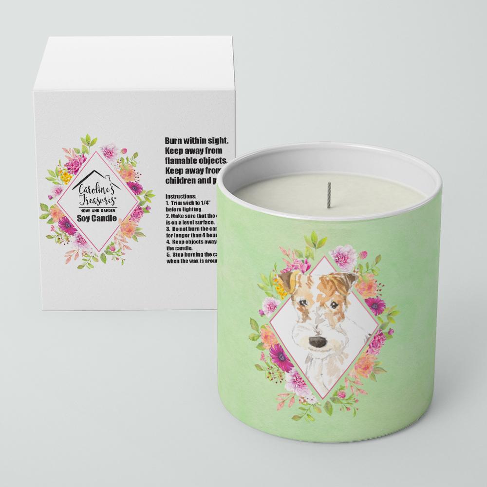 Fox Terrier Green Flowers 10 oz Decorative Soy Candle CK4359CDL by Caroline&#39;s Treasures