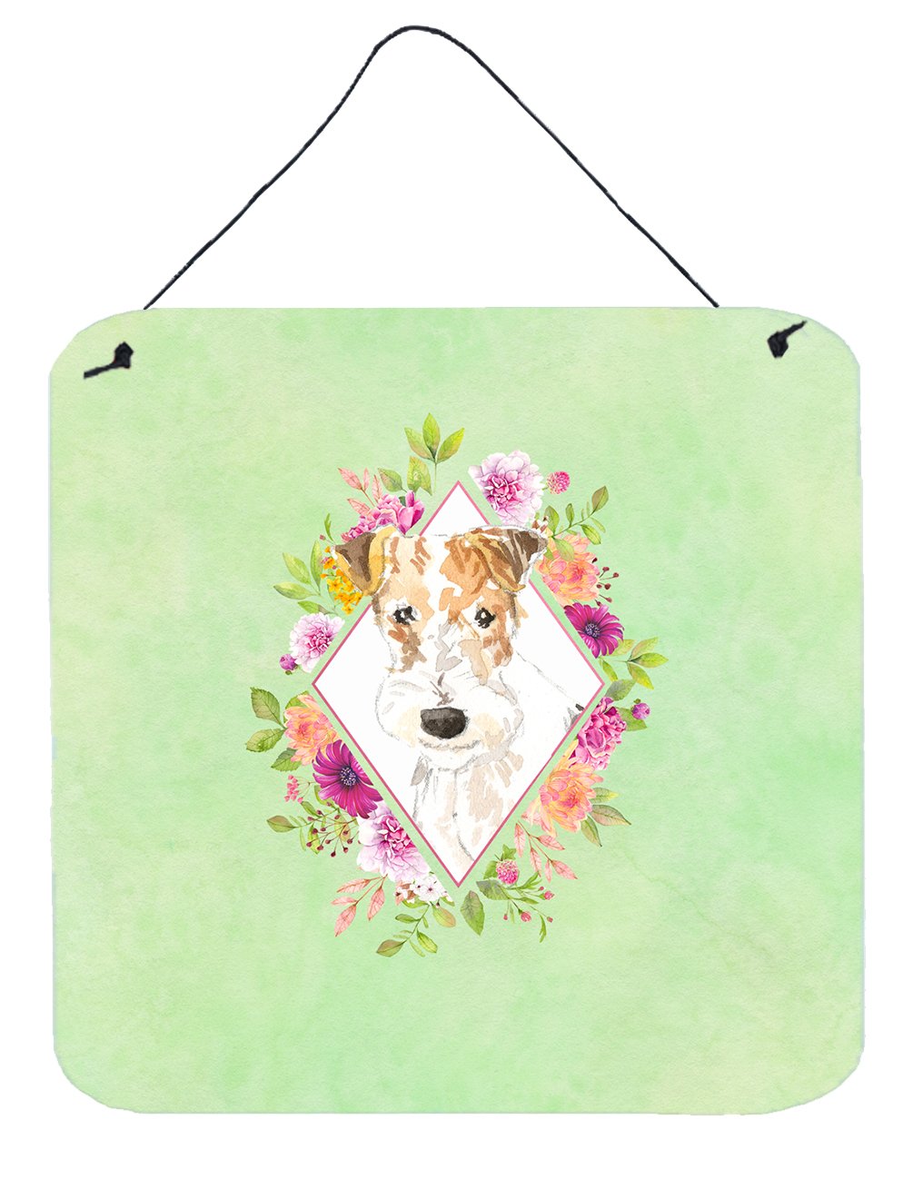 Fox Terrier Green Flowers Wall or Door Hanging Prints CK4359DS66 by Caroline&#39;s Treasures