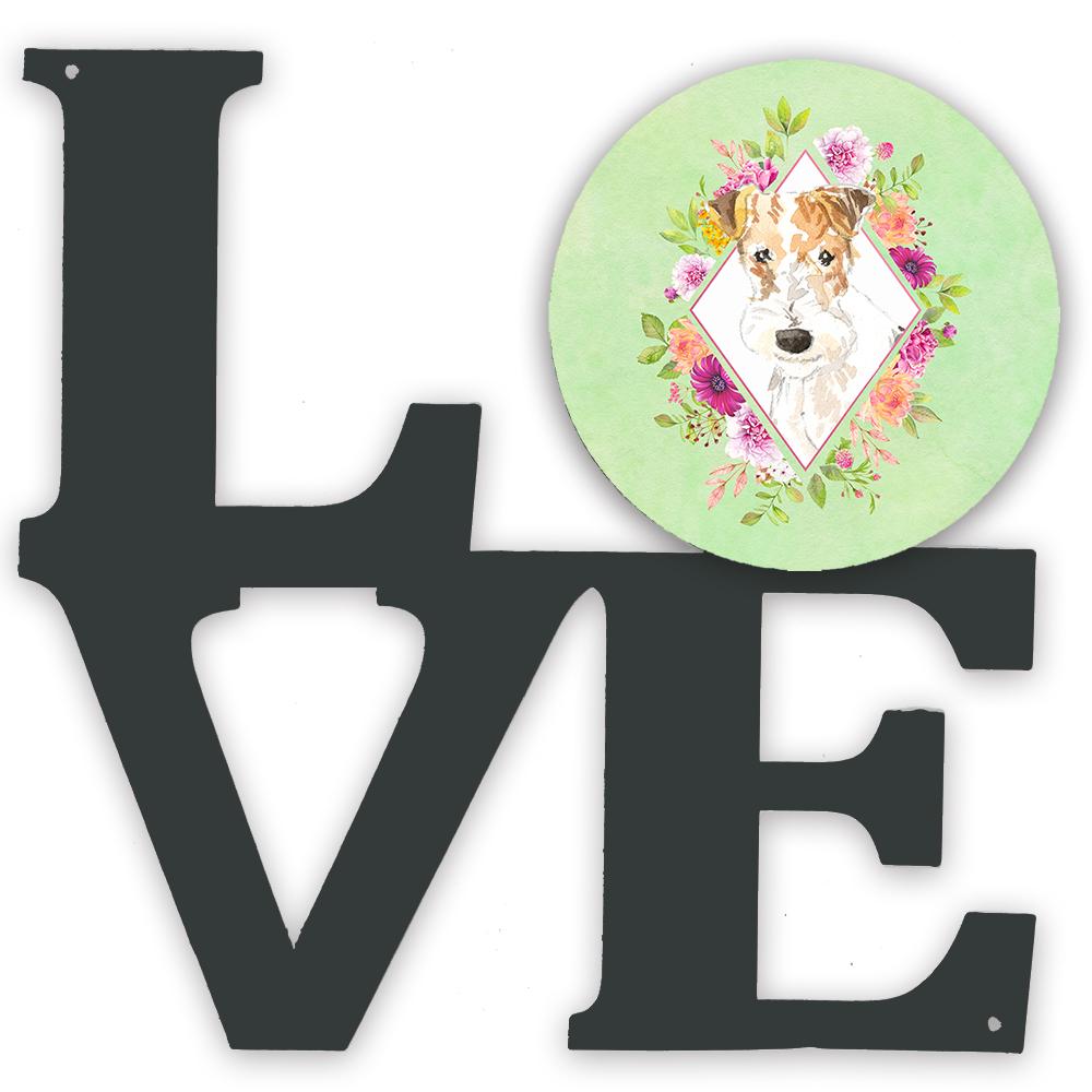 Fox Terrier Green Flowers Metal Wall Artwork LOVE CK4359WALV by Caroline&#39;s Treasures