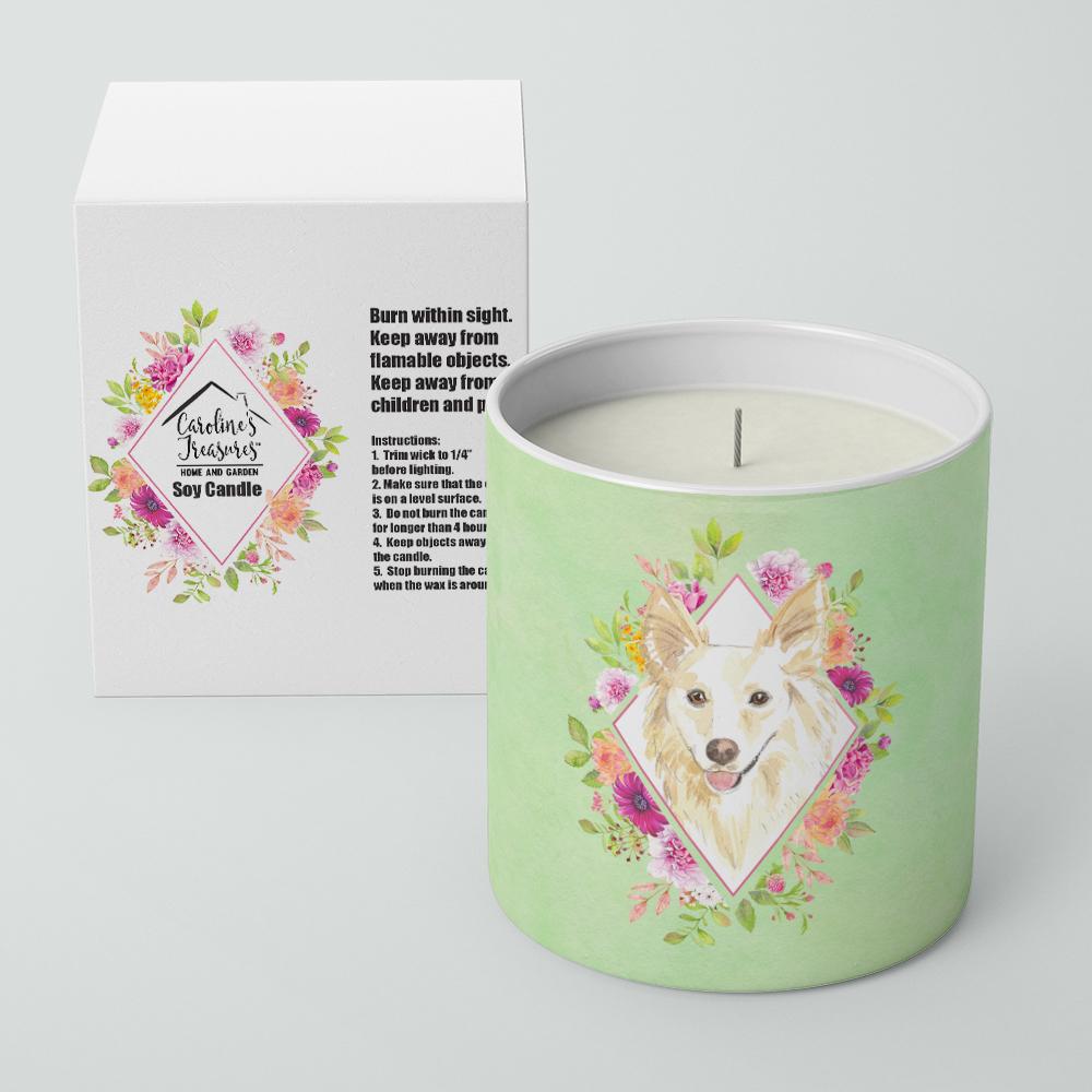 White Collie Green Flowers 10 oz Decorative Soy Candle CK4361CDL by Caroline&#39;s Treasures