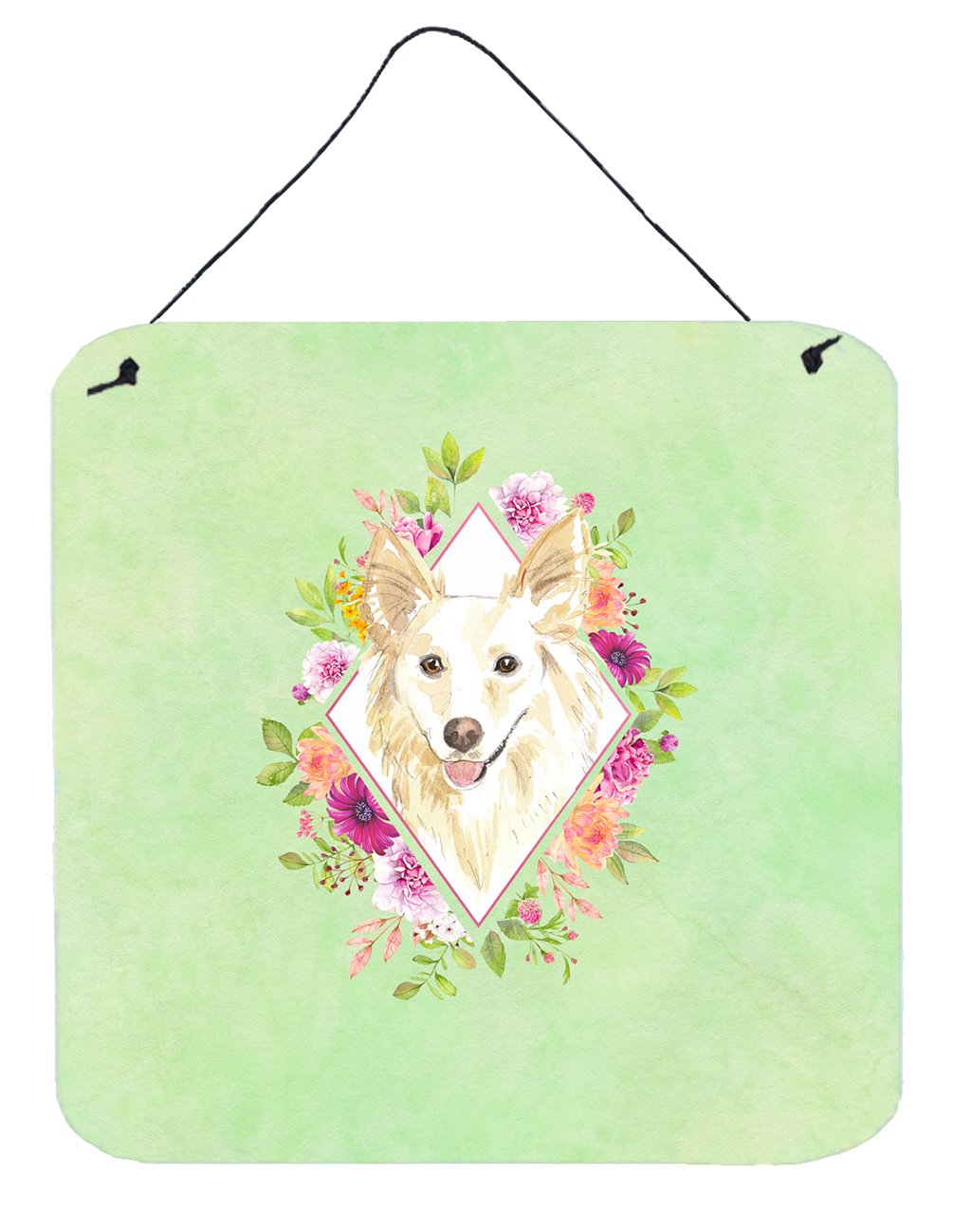 White Collie Green Flowers Wall or Door Hanging Prints CK4361DS66 by Caroline&#39;s Treasures