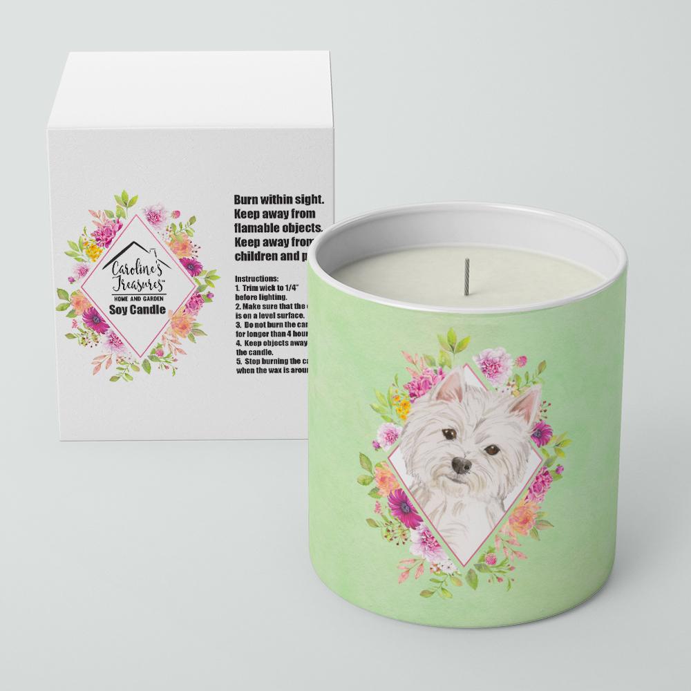 Westie  Green Flowers 10 oz Decorative Soy Candle CK4363CDL by Caroline&#39;s Treasures