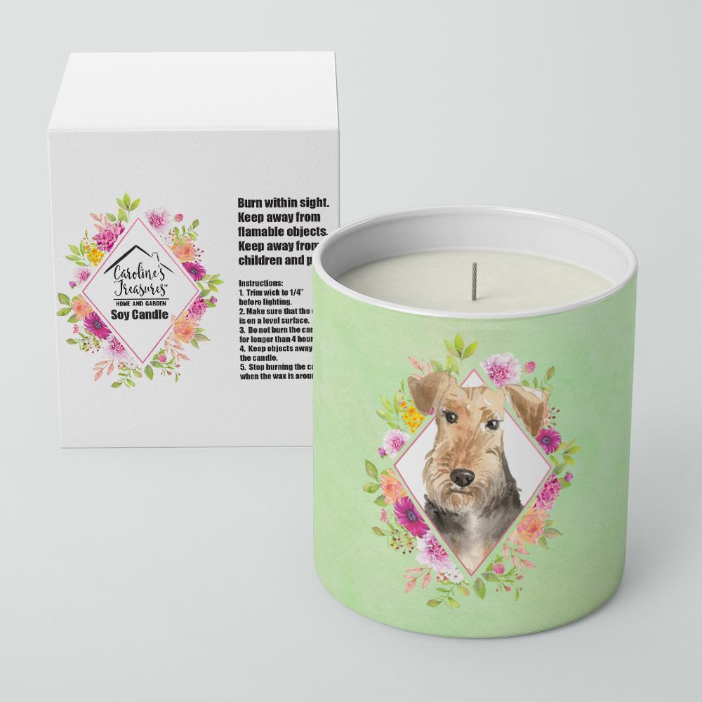 Airedale Terrier Green Flowers 10 oz Decorative Soy Candle CK4364CDL by Caroline&#39;s Treasures