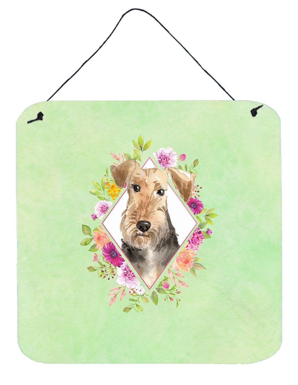 Airedale Terrier Green Flowers Wall or Door Hanging Prints CK4364DS66 by Caroline&#39;s Treasures