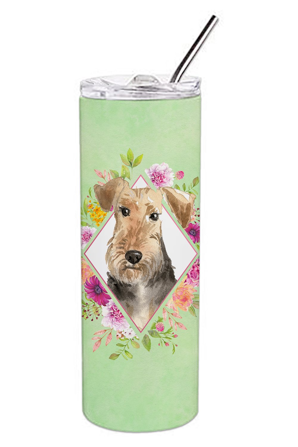 Airedale Terrier Green Flowers Double Walled Stainless Steel 20 oz Skinny Tumbler CK4364TBL20 by Caroline&#39;s Treasures