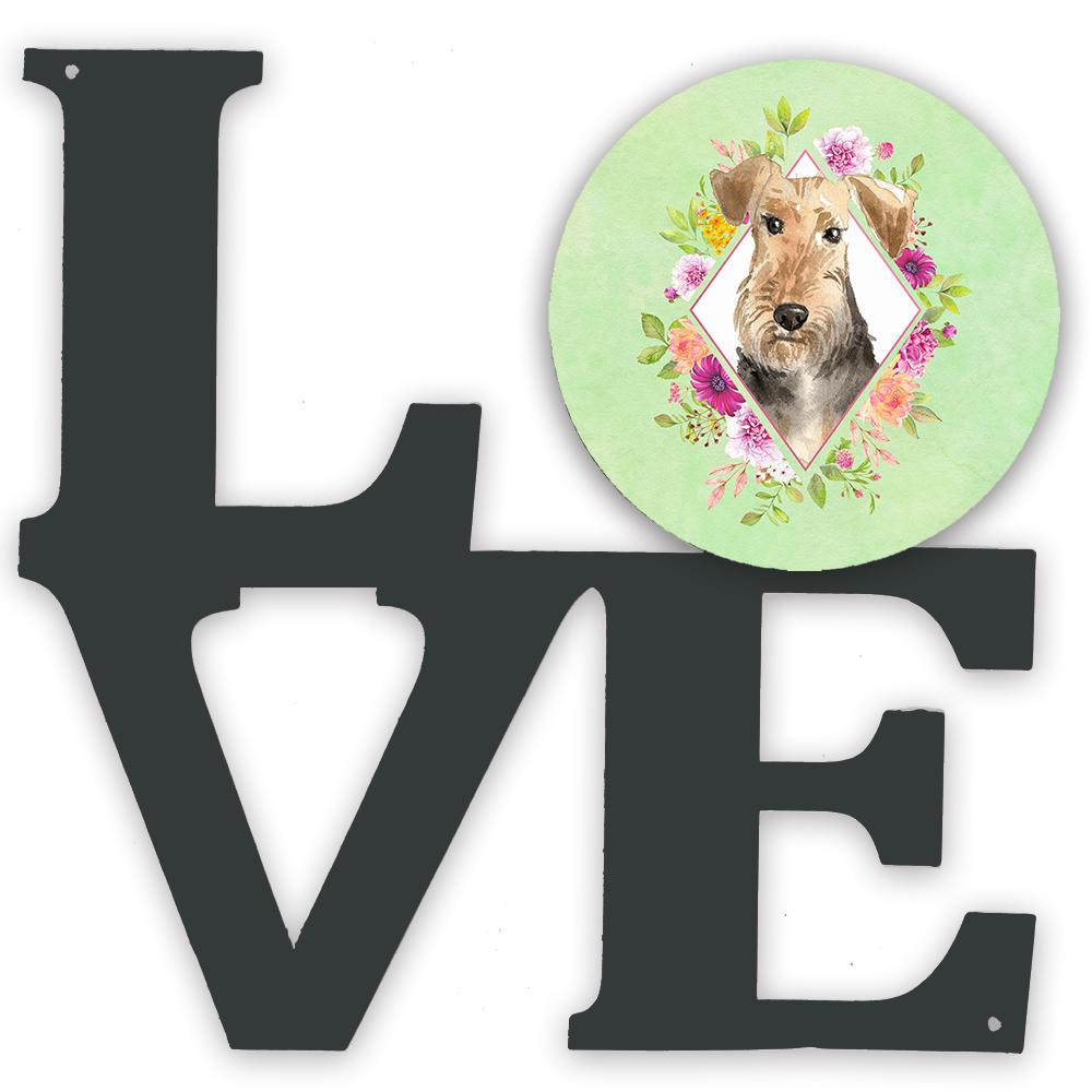 Airedale Terrier Green Flowers Metal Wall Artwork LOVE CK4364WALV by Caroline&#39;s Treasures