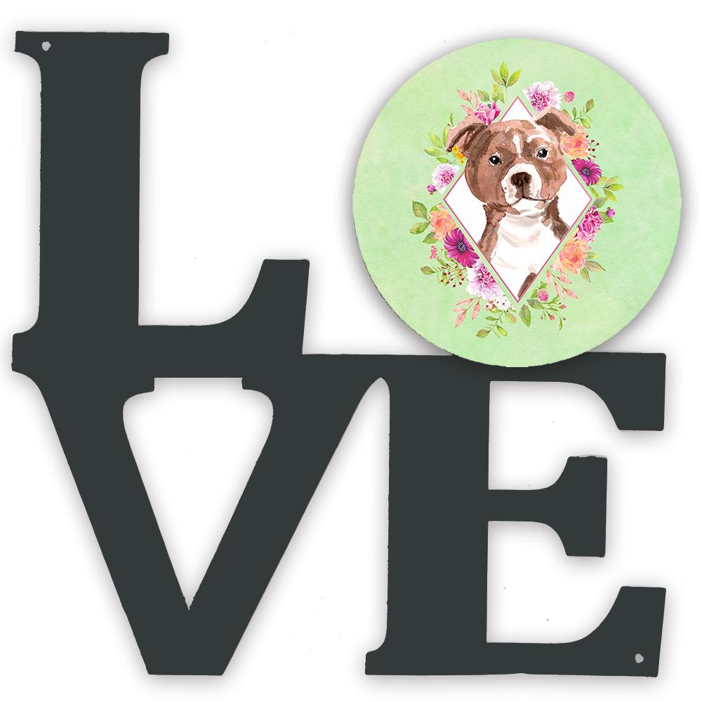 Staffie Bull Terrier Green Flowers Metal Wall Artwork LOVE CK4368WALV by Caroline&#39;s Treasures