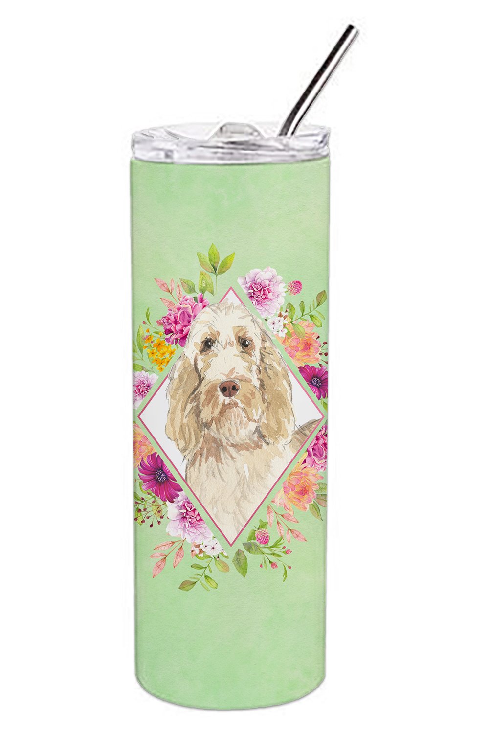 Spinone Italiano Green Flowers Double Walled Stainless Steel 20 oz Skinny Tumbler CK4369TBL20 by Caroline&#39;s Treasures