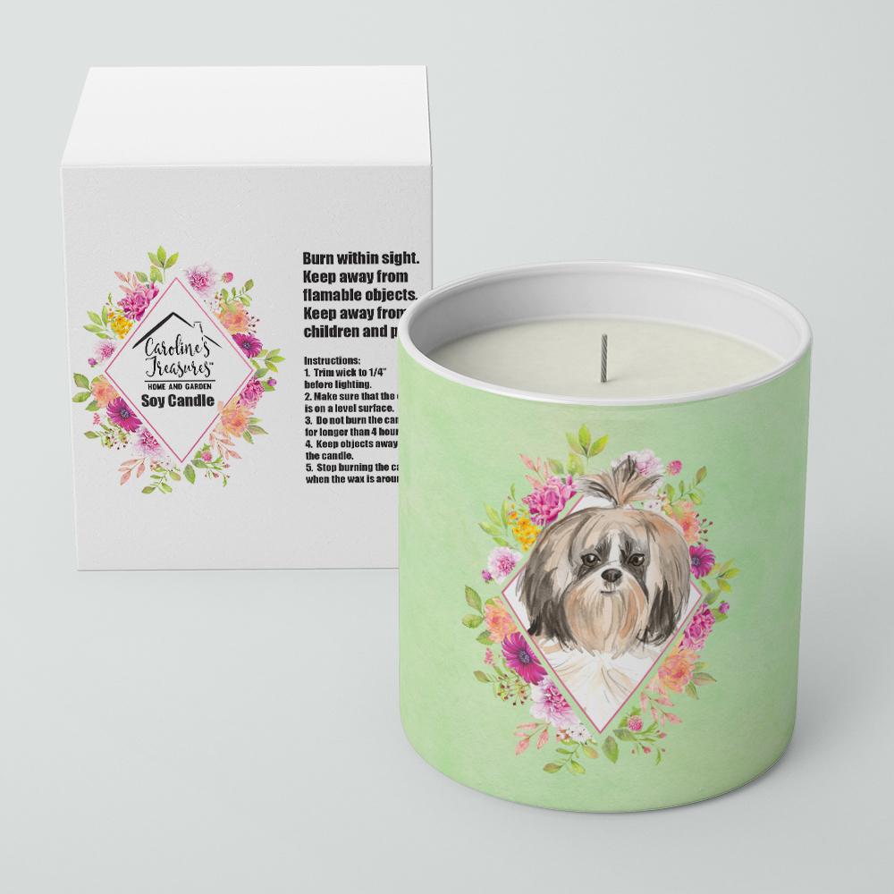 Shih Tzu Green Flowers 10 oz Decorative Soy Candle CK4372CDL by Caroline&#39;s Treasures