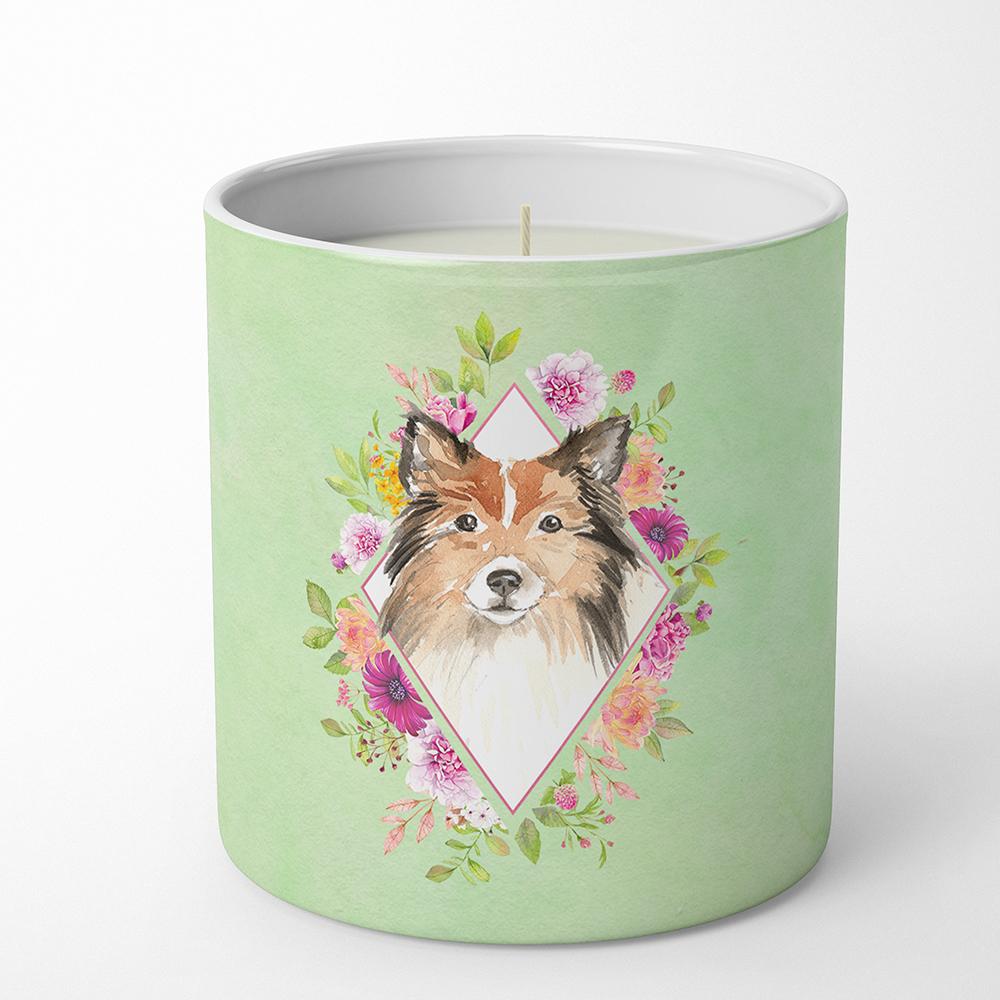 Sheltie Green Flowers 10 oz Decorative Soy Candle CK4373CDL by Caroline's Treasures