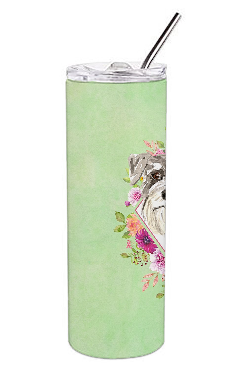 Schnauzer #1 Green Flowers Double Walled Stainless Steel 20 oz Skinny Tumbler CK4375TBL20 by Caroline's Treasures