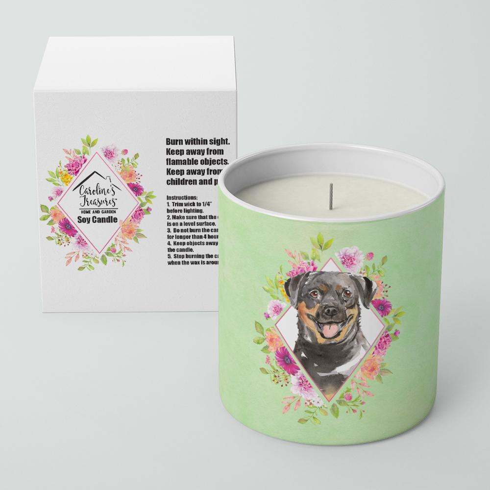 Rottweiler Green Flowers 10 oz Decorative Soy Candle CK4377CDL by Caroline&#39;s Treasures