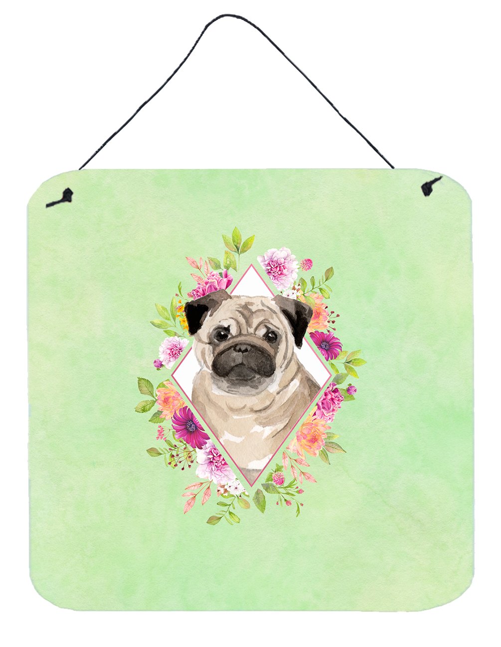 Fawn Pug Green Flowers Wall or Door Hanging Prints CK4378DS66 by Caroline&#39;s Treasures