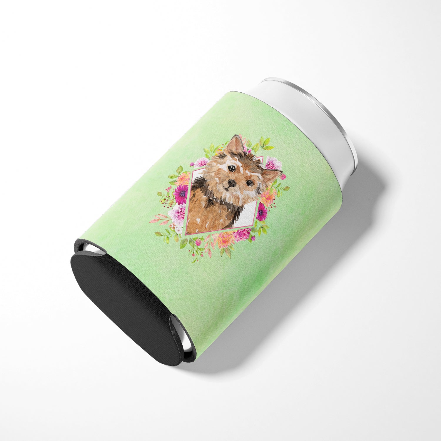 Norwich Terrier Green Flowers Can or Bottle Hugger CK4380CC  the-store.com.