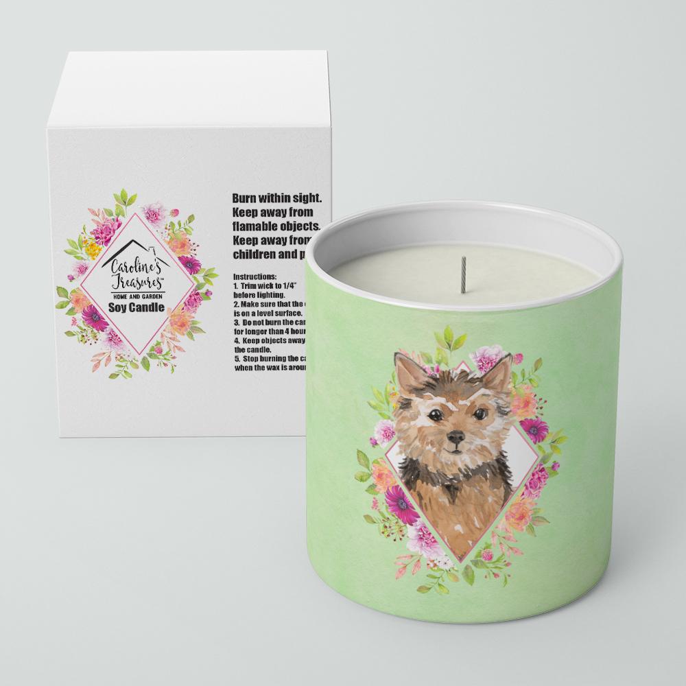 Norwich Terrier Green Flowers 10 oz Decorative Soy Candle CK4380CDL by Caroline&#39;s Treasures