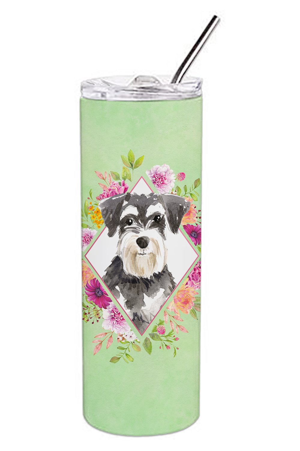 Schnauzer #2 Green Flowers Double Walled Stainless Steel 20 oz Skinny Tumbler CK4382TBL20 by Caroline&#39;s Treasures