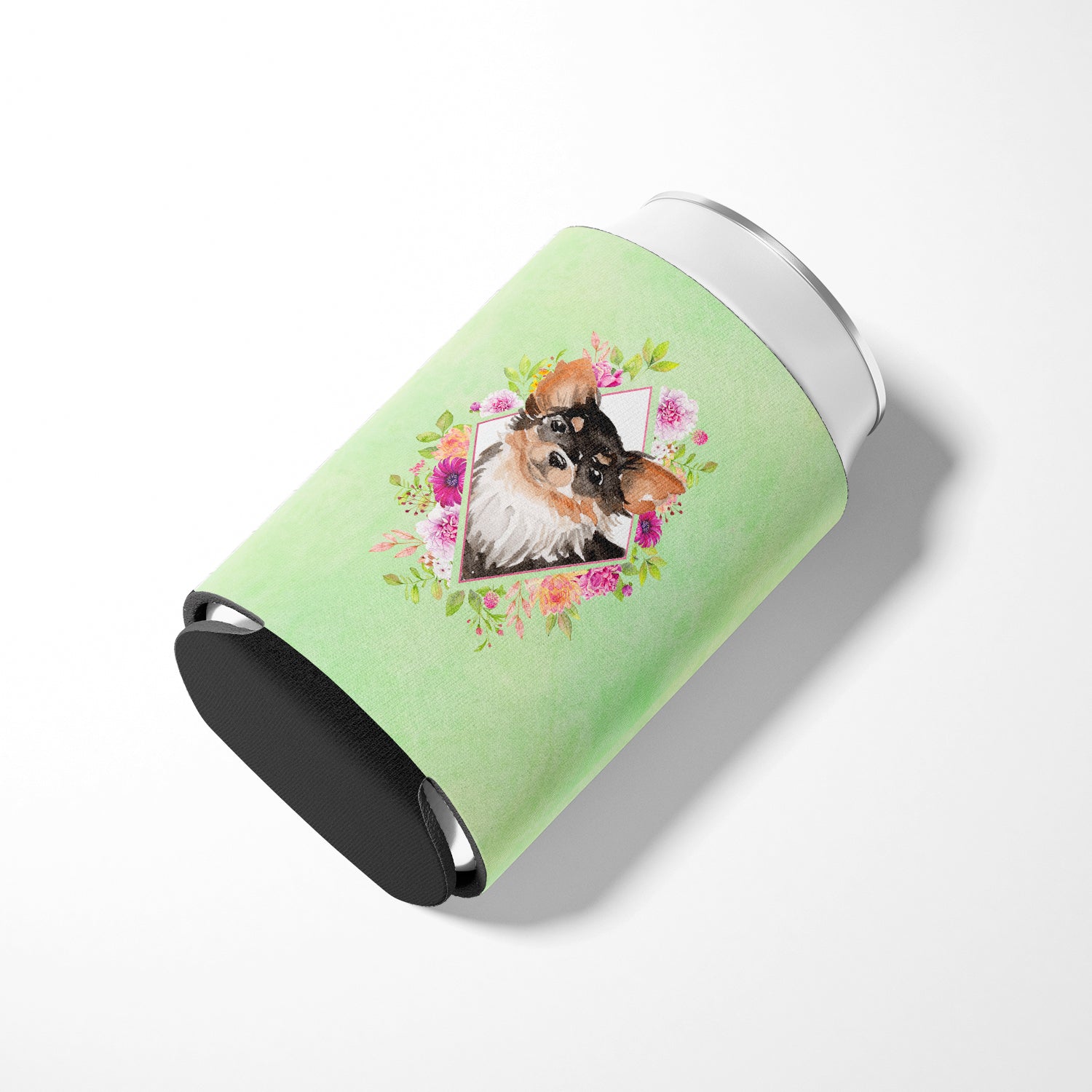 Longhaired Chihuahua Green Flowers Can or Bottle Hugger CK4385CC