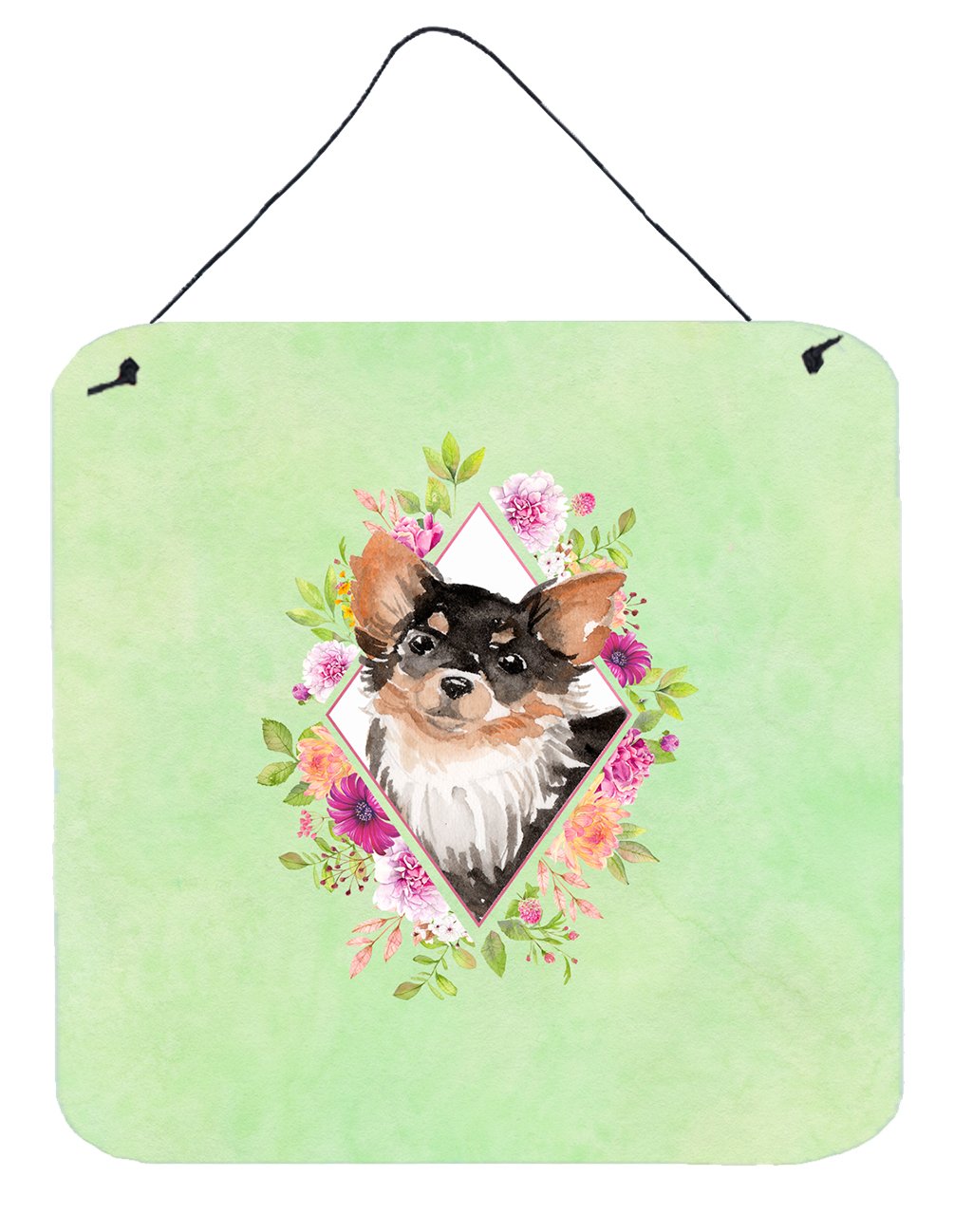 Longhaired Chihuahua Green Flowers Wall or Door Hanging Prints CK4385DS66 by Caroline&#39;s Treasures