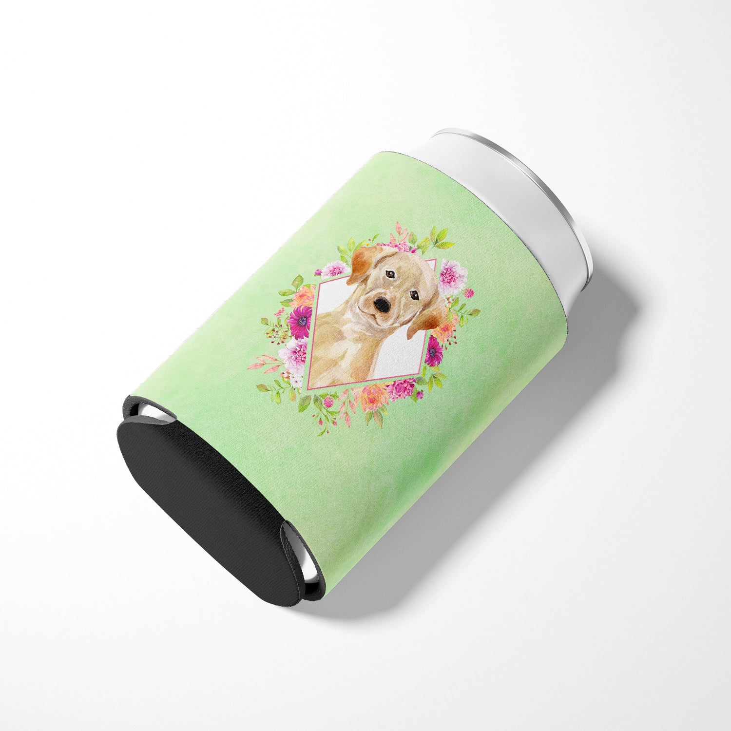 Yellow Lab Green Flowers Can or Bottle Hugger CK4387CC