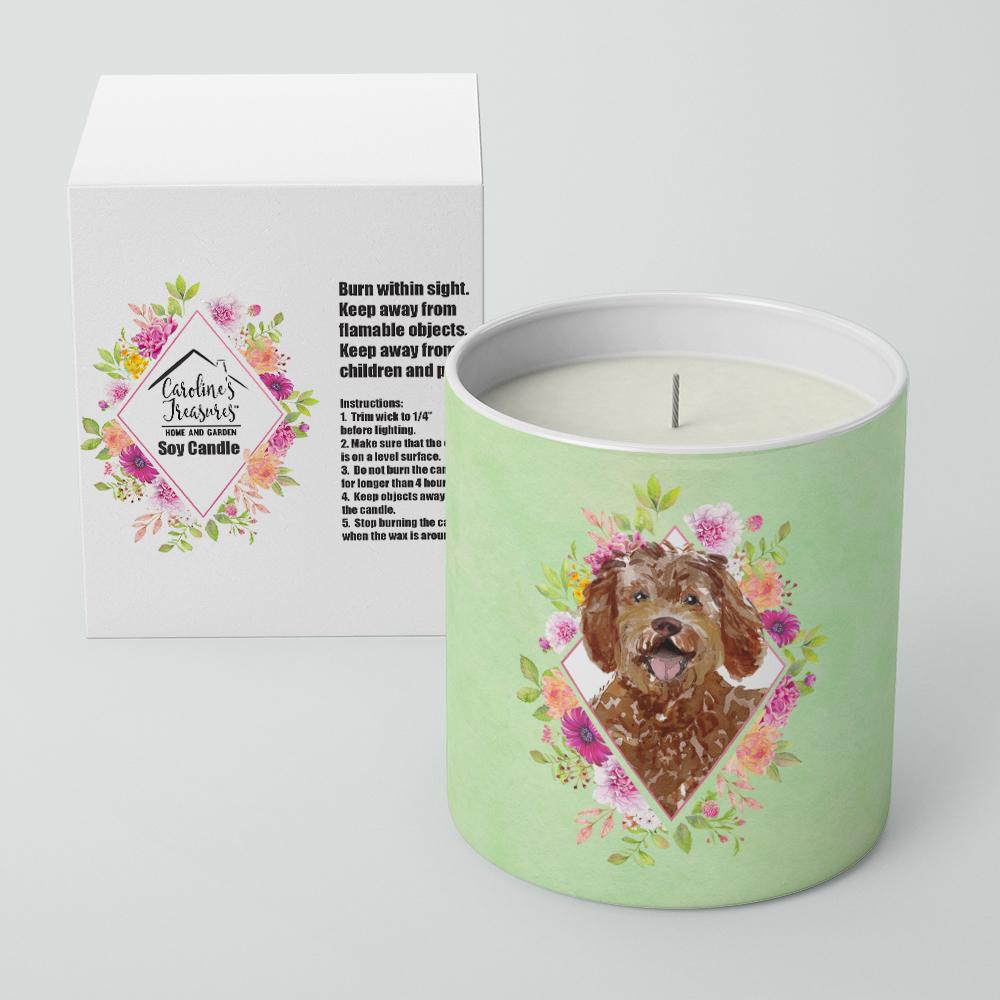 Labradoodle Green Flowers 10 oz Decorative Soy Candle CK4388CDL by Caroline&#39;s Treasures