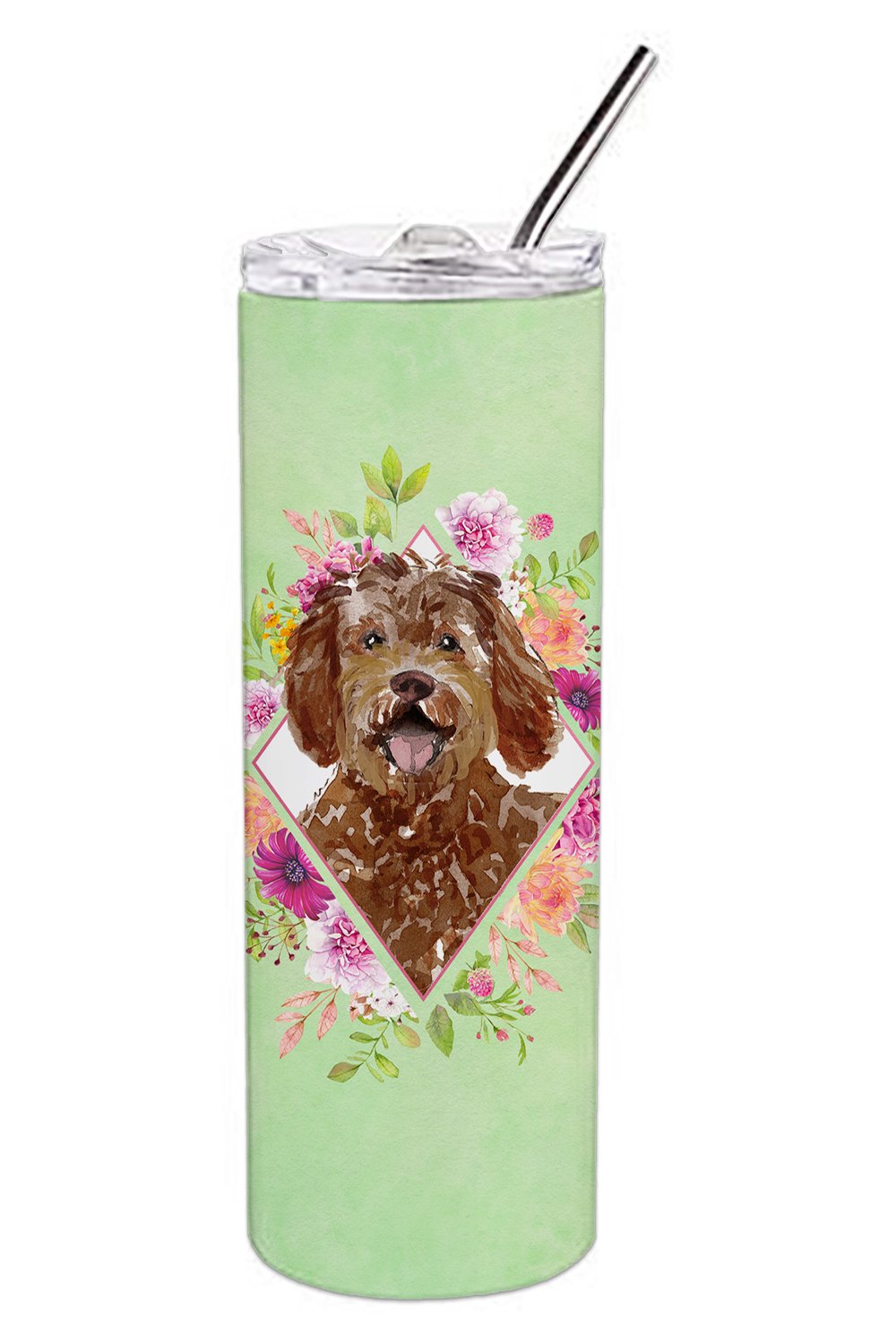 Labradoodle Green Flowers Double Walled Stainless Steel 20 oz Skinny Tumbler CK4388TBL20 by Caroline&#39;s Treasures
