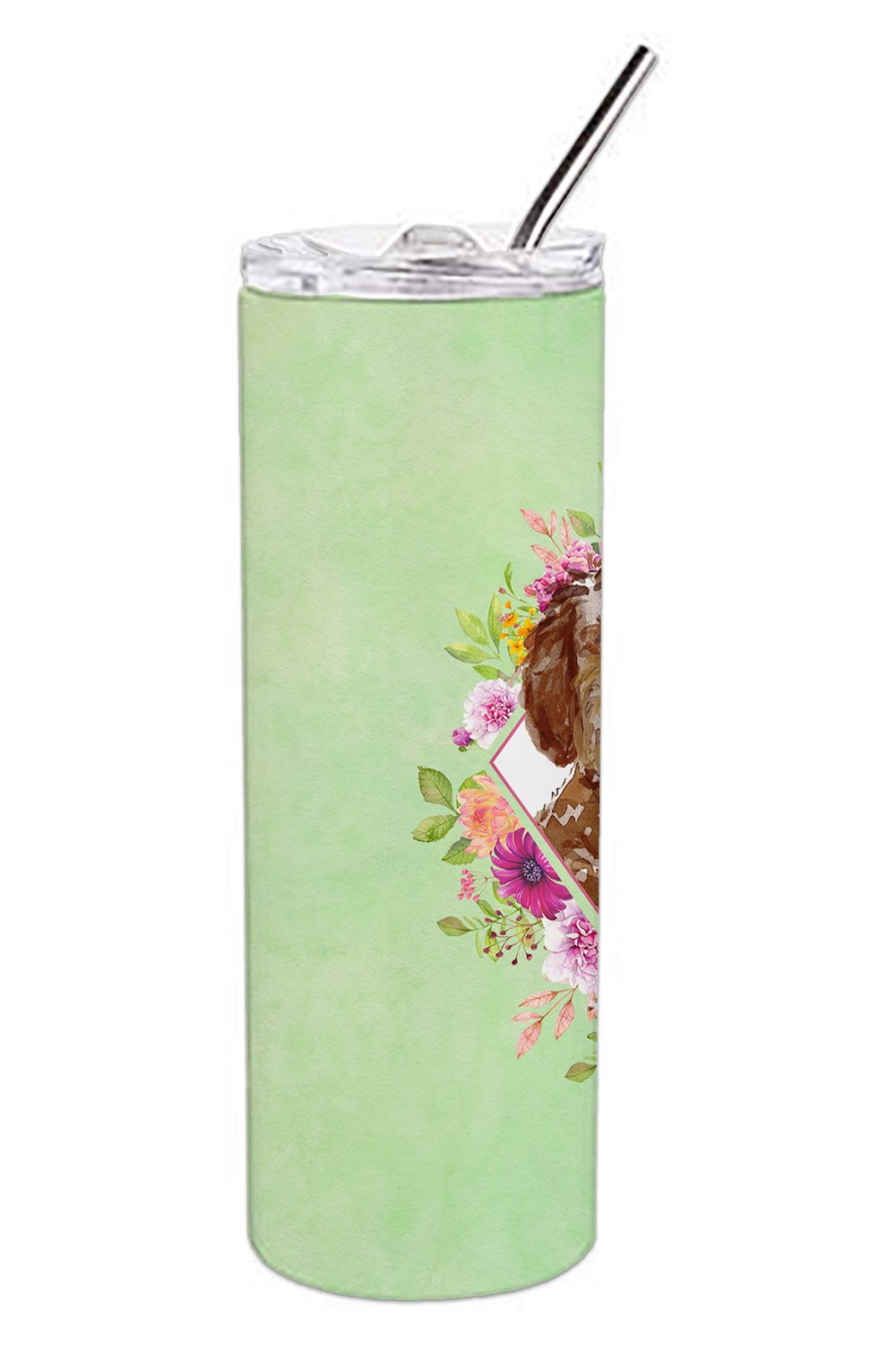 Labradoodle Green Flowers Double Walled Stainless Steel 20 oz Skinny Tumbler CK4388TBL20 by Caroline's Treasures