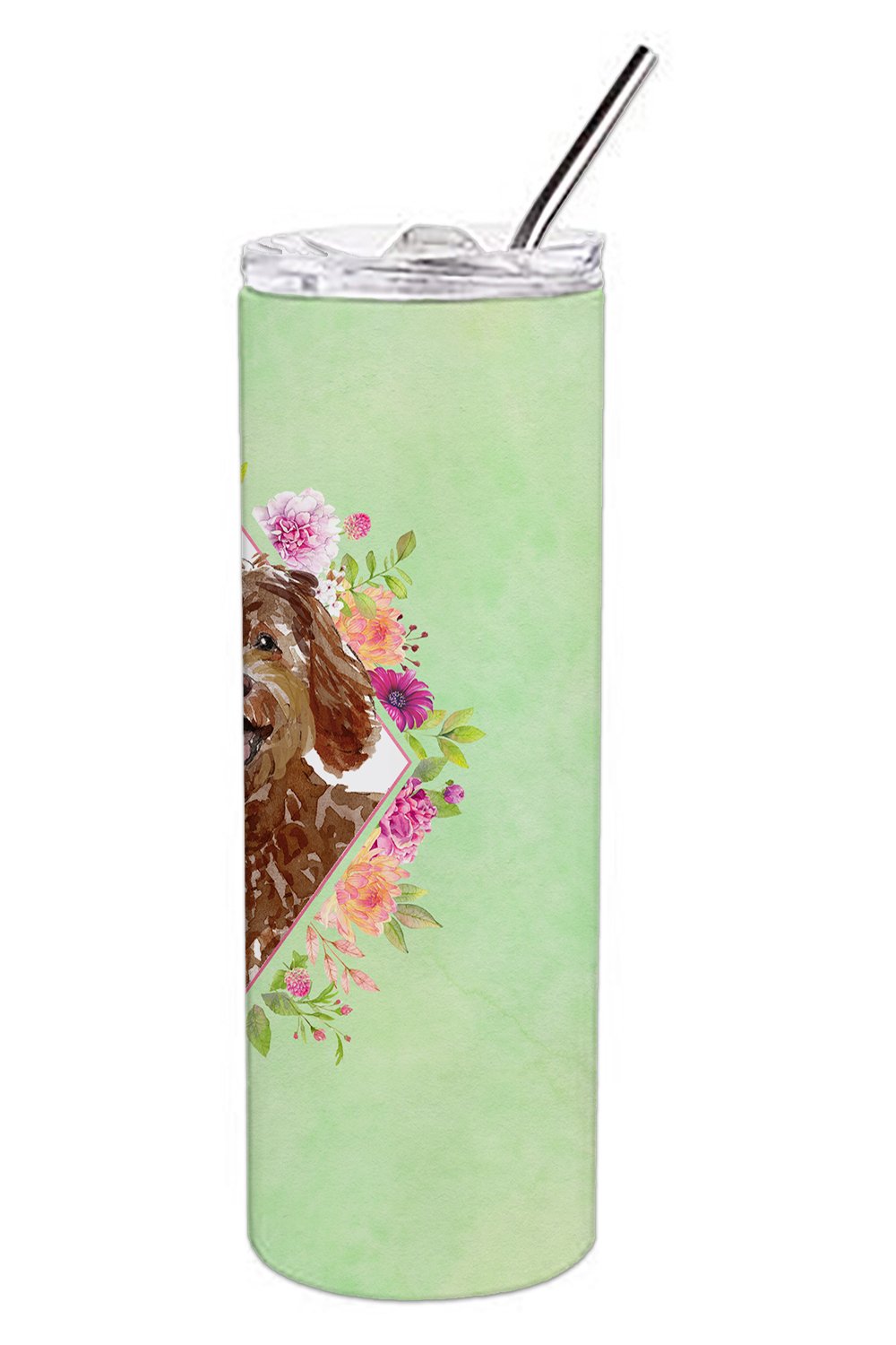 Labradoodle Green Flowers Double Walled Stainless Steel 20 oz Skinny Tumbler CK4388TBL20 by Caroline's Treasures